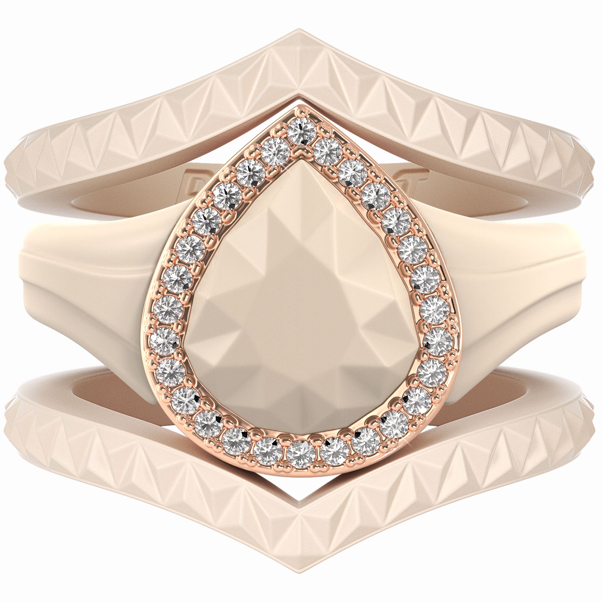 Pear Silicone Ring with Metal Frame & Stones – Includes 2 Stackable Bands | Patented Design by Rinfit
