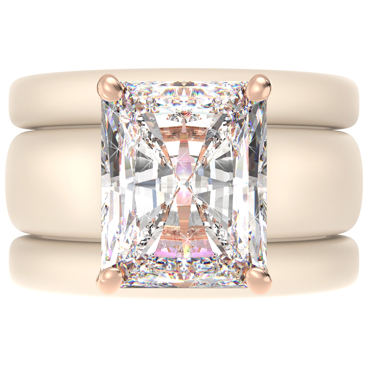 Emerald Cut CZ Silicone Ring Set for Women, 2 Thin Stackable Rings, 10x8 mm CZ Stone, Patented Design, GlowStone Collection