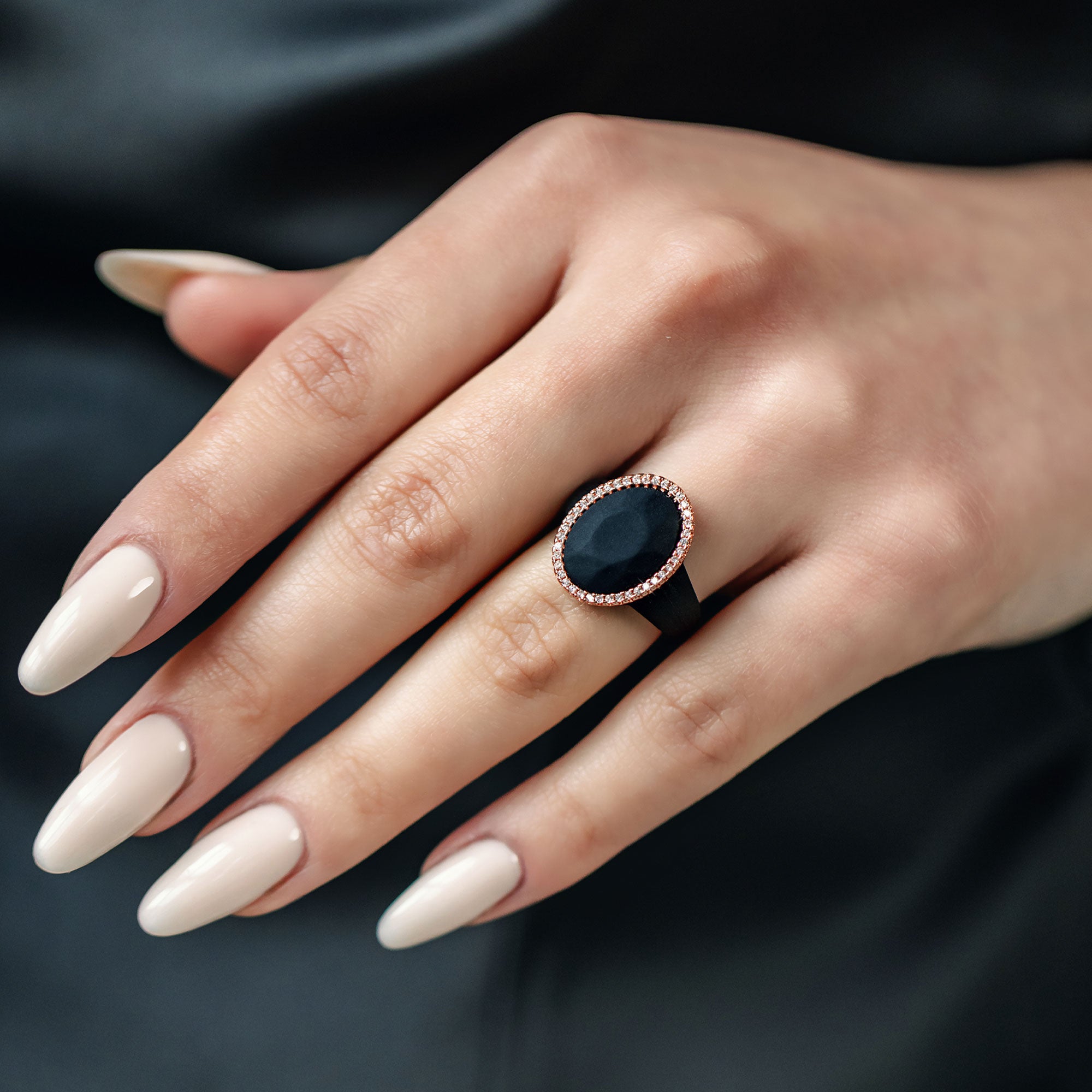 Oversize Oval Silicone Ring with Metal Frame & Stones by Rinfit