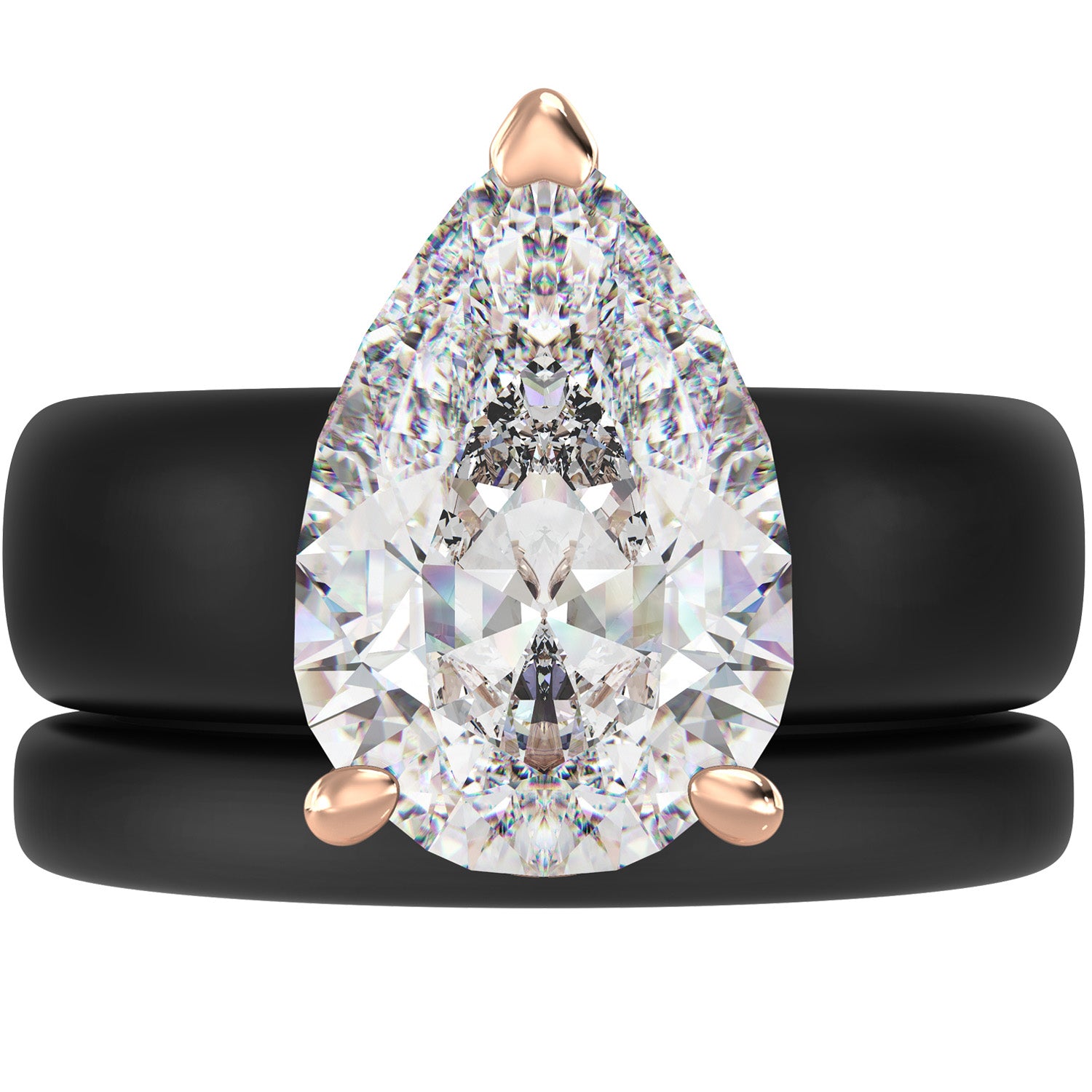 Pear Cut CZ Silicone Ring Set for Women, Stackable 2-Ring Set, 8×12 mm Pear Cut CZ, Patent-Pending Design - GlowStone Collection