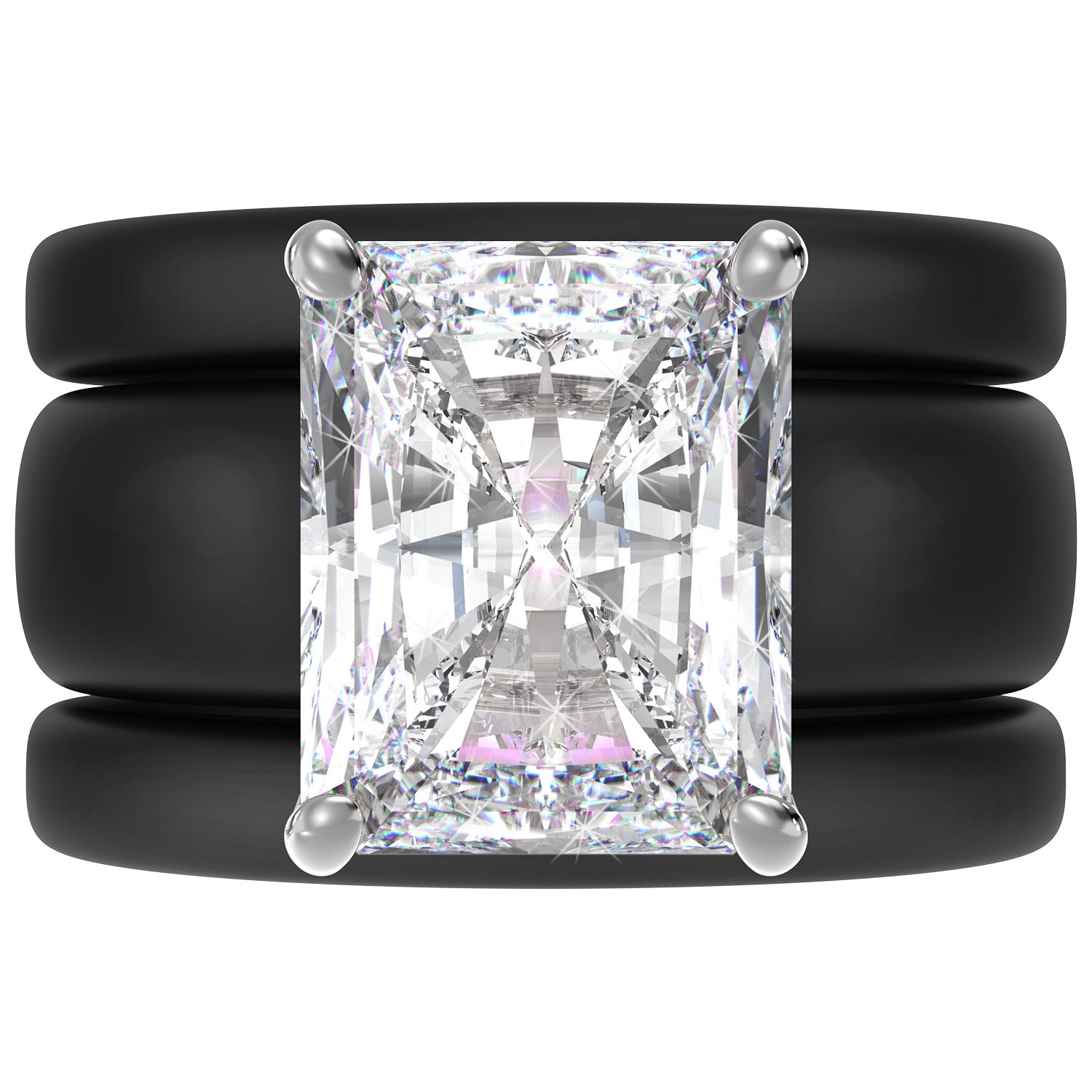 Emerald Cut CZ Silicone Ring Set for Women, 2 Thin Stackable Rings, 10x8 mm CZ Stone, Patented Design, GlowStone Collection