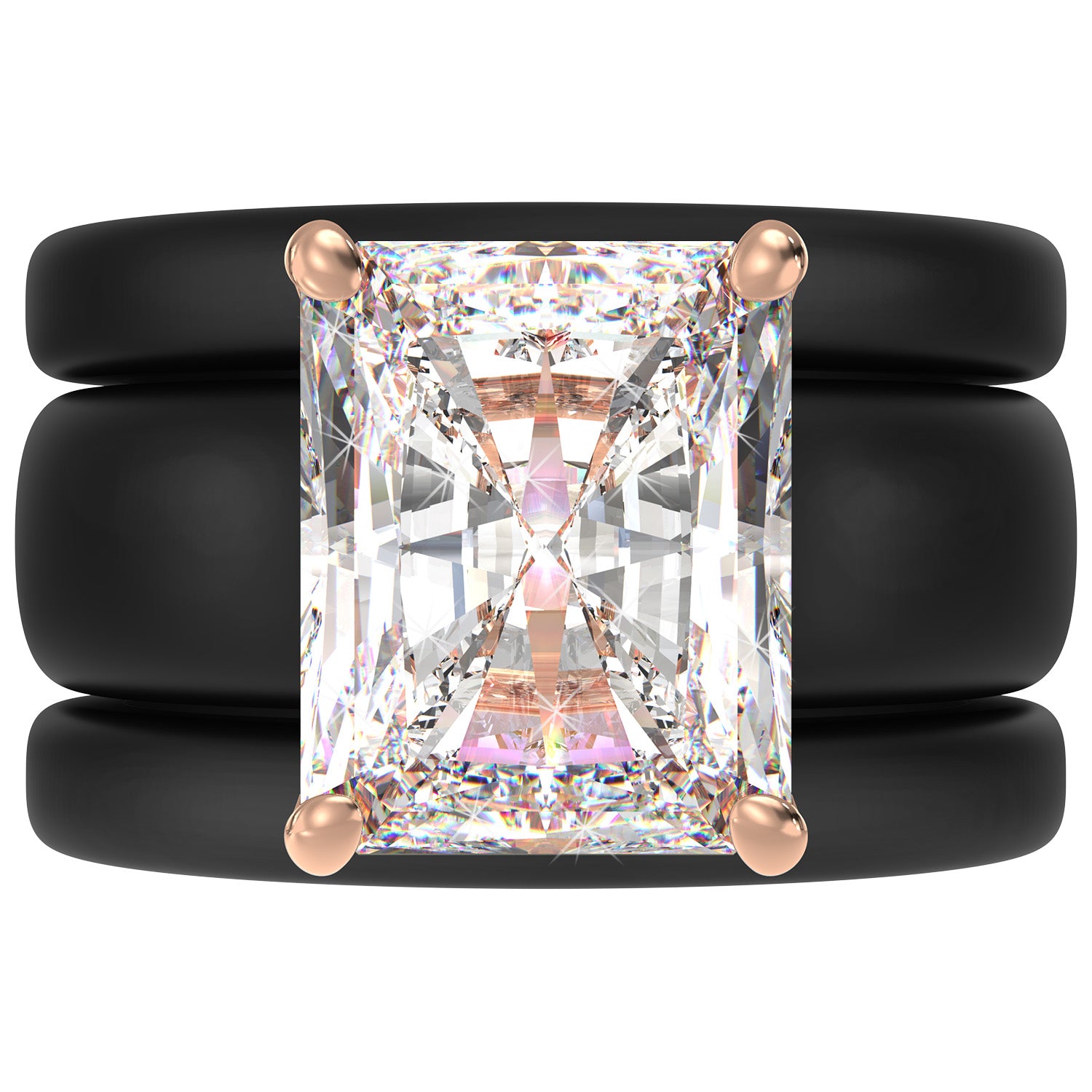 Emerald Cut CZ Silicone Ring Set for Women, 2 Thin Stackable Rings, 10x8 mm CZ Stone, Patented Design, GlowStone Collection