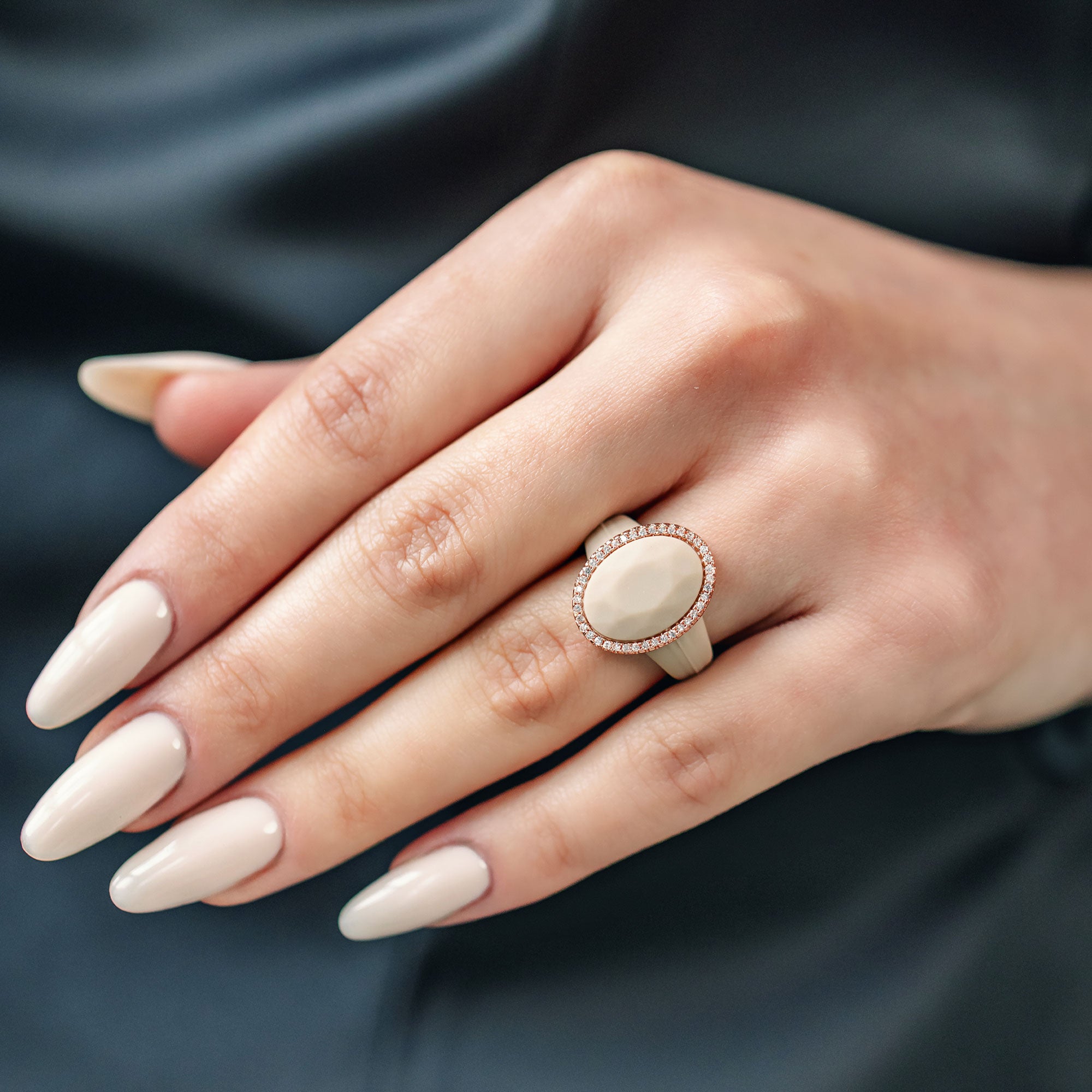 Oversize Oval Silicone Ring with Metal Frame & Stones by Rinfit