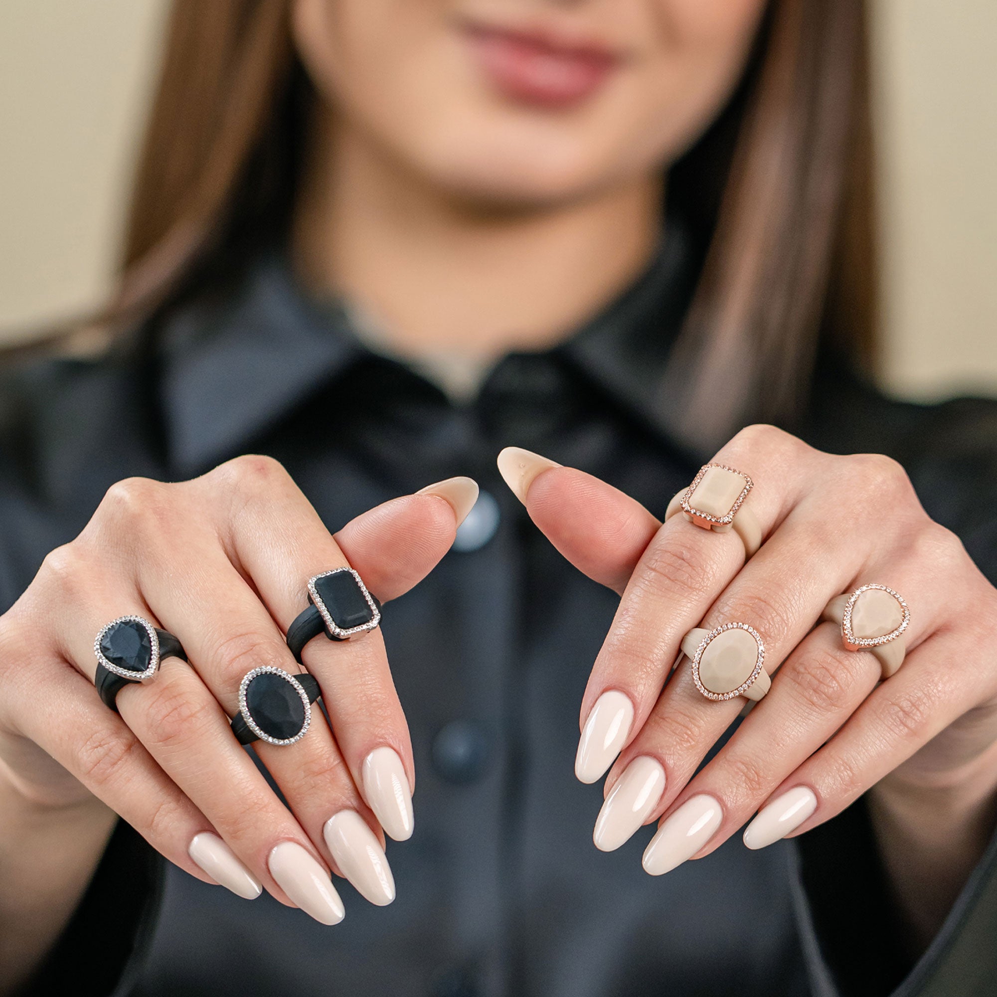 Oversize Oval Silicone Ring with Metal Frame & Stones by Rinfit