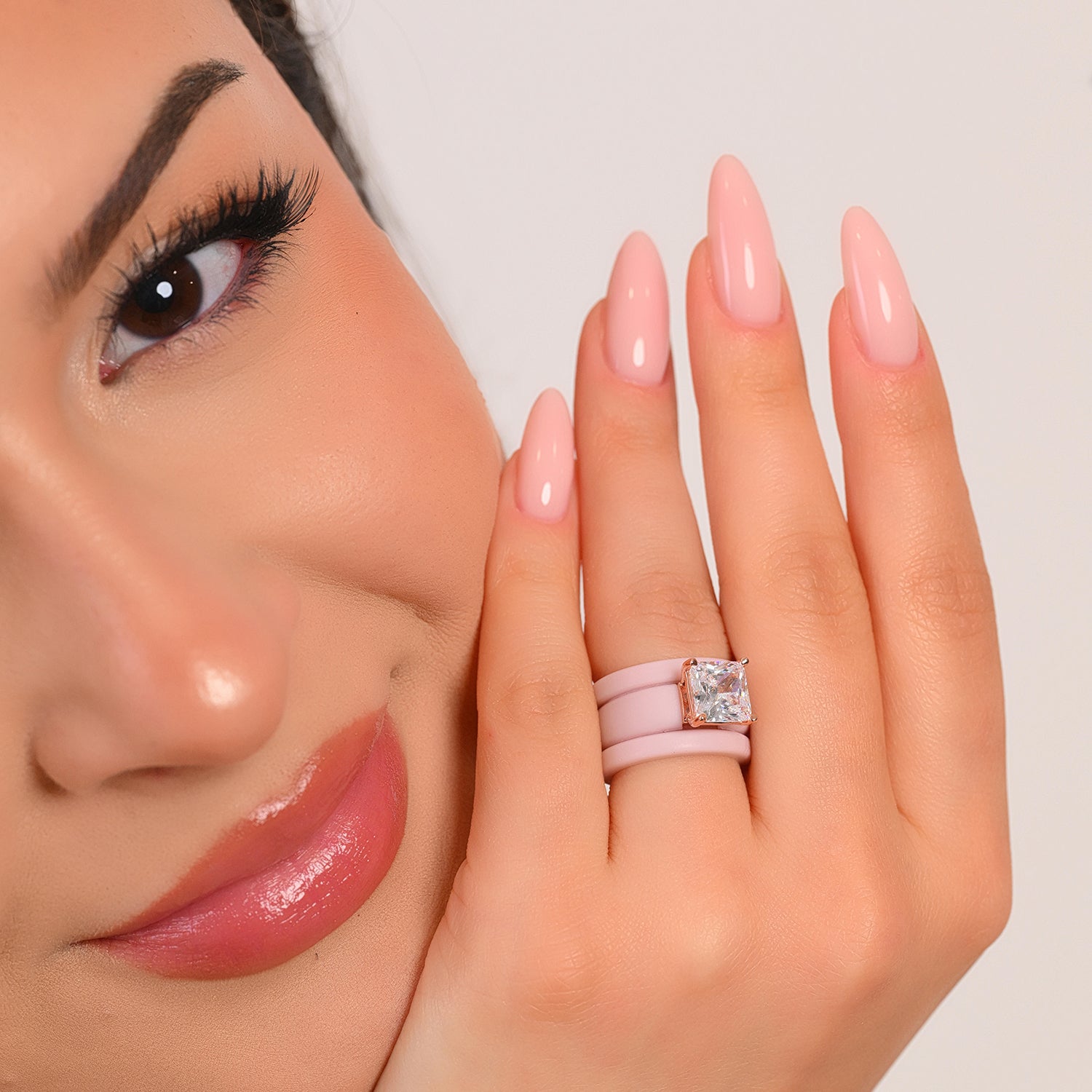 Princess Cut CZ Silicone Ring Set for Women, 2 Thin Stackable Rings – 8 ×8 mm Princess Cut CZ | Patented Design - GlowStone Collection