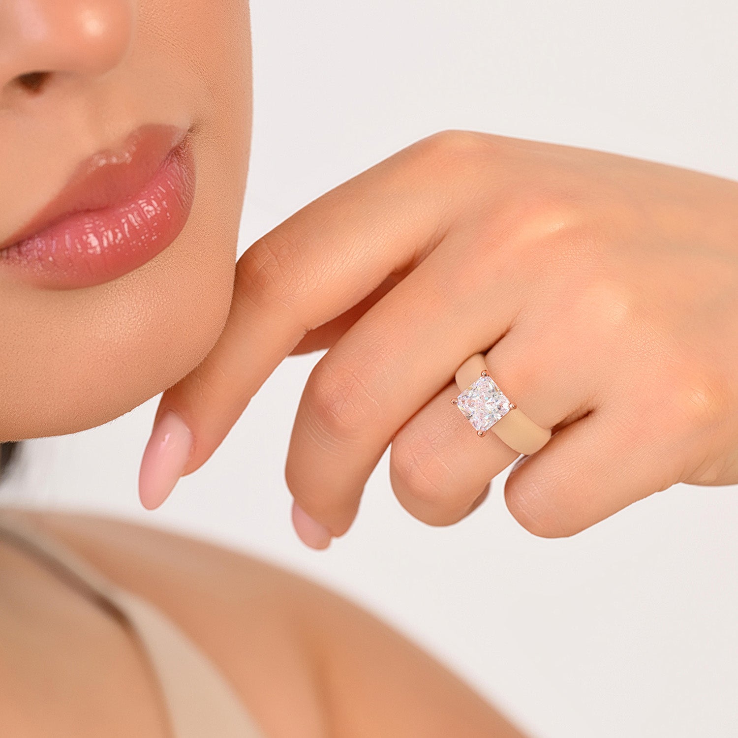Silicone Ring – 8×8 mm Princess Cut CZ | Patented Design - GlowStone Collection
