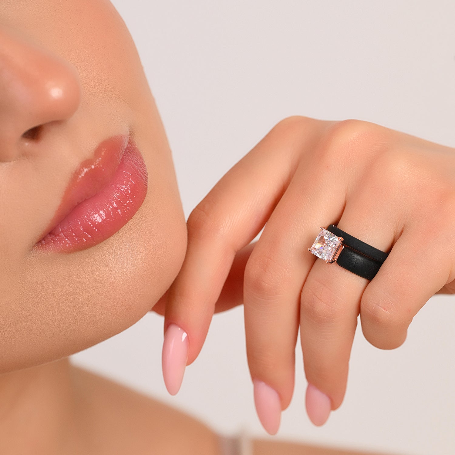 Princess Cut CZ Silicone Ring Set for Women, Stackable 2-Ring Set, 8×8 mm Princess Cut CZ | Patented Design - GlowStone Collection