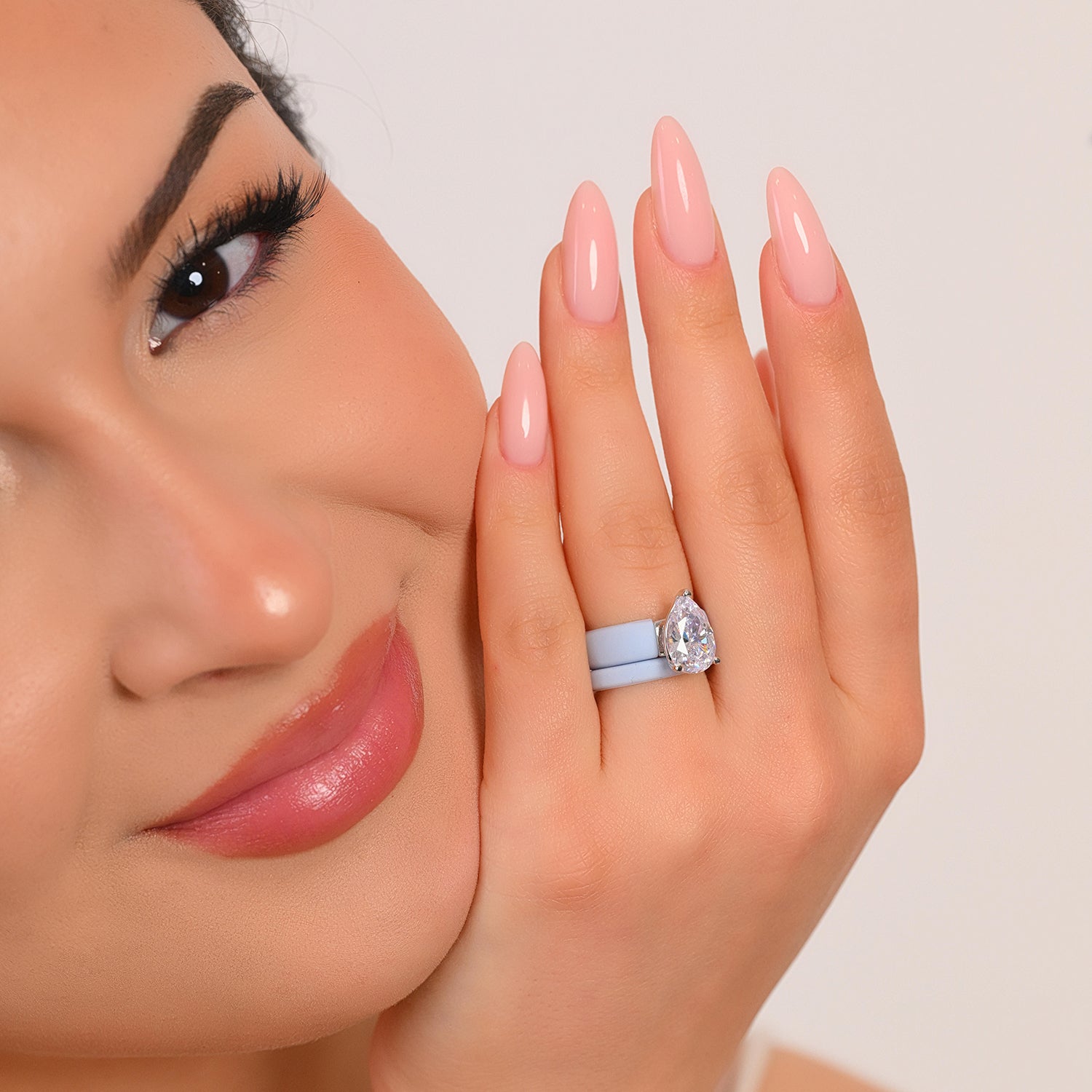 Pear Cut CZ Silicone Ring Set for Women, Stackable 2-Ring Set, 8×12 mm Pear Cut CZ, Patent-Pending Design - GlowStone Collection