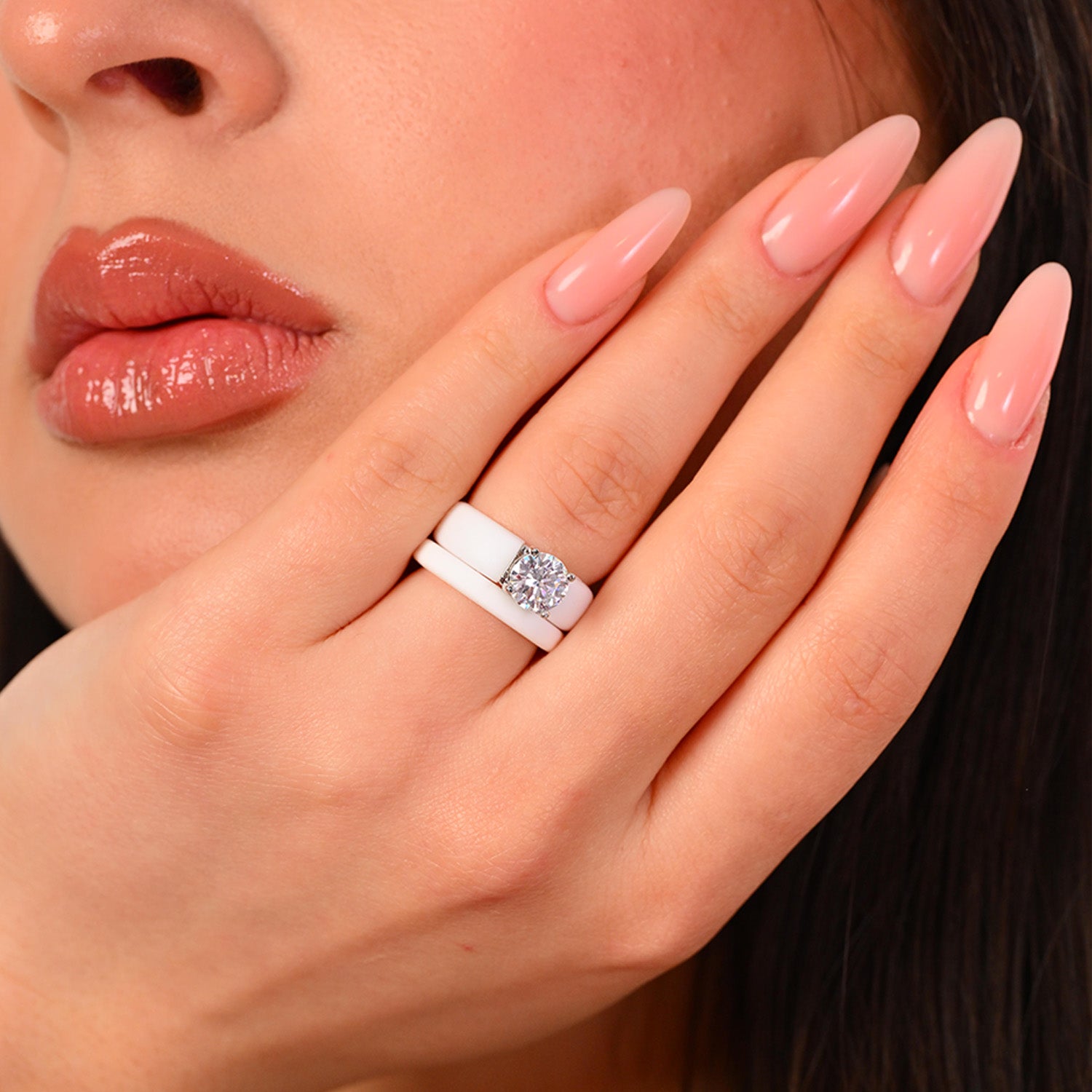 Round Cut CZ Silicone Ring Set for Women, Stackable 2-Ring Set, 7 mm Round Cut CZ | Patented Design - GlowStone Collection