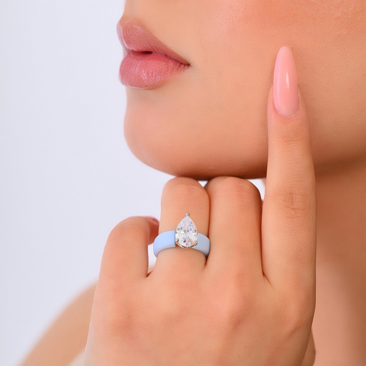 Silicone Ring – 8×12 mm Pear Cut CZ | Patent-Pending Design - GlowStone Collection