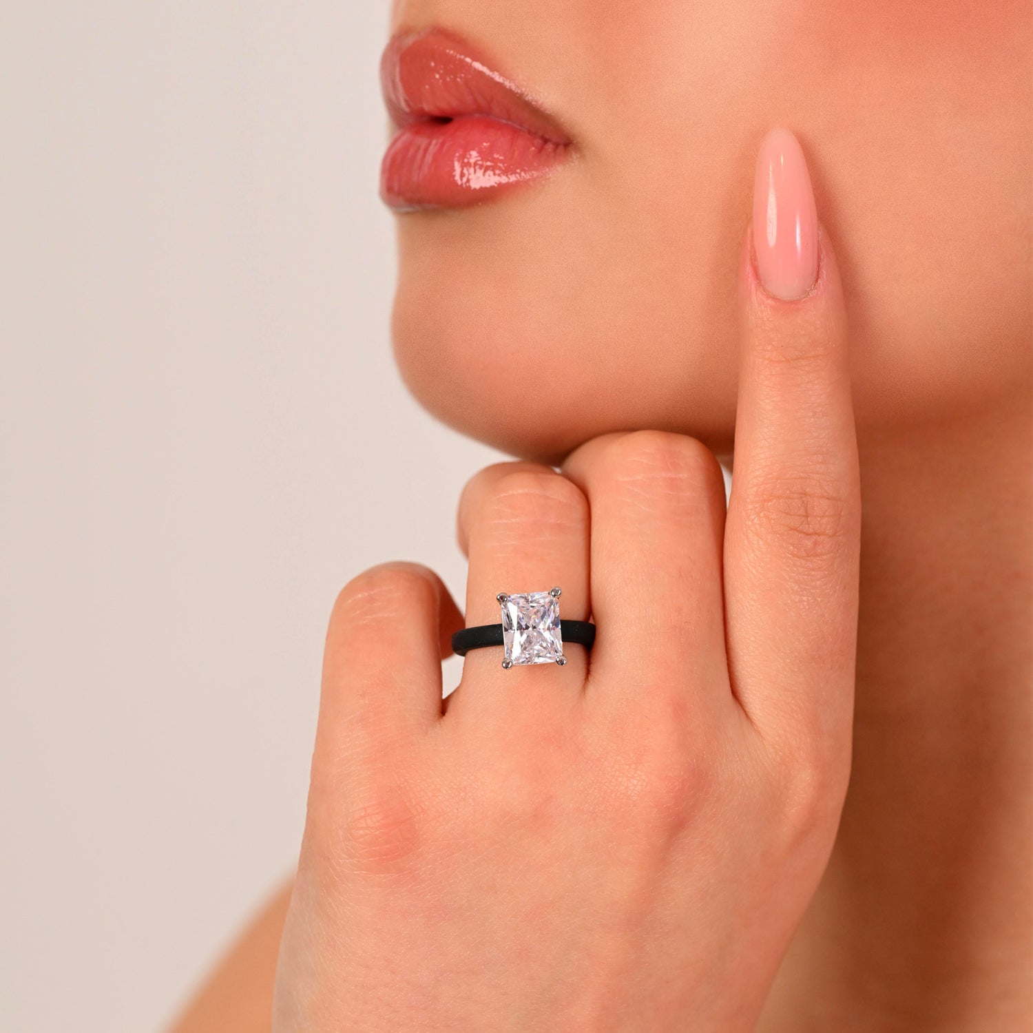Rinfit Thin Silicone Ring – 10×8 mm Emerald Cut CZ | Patented Design - GlowStone Collection
