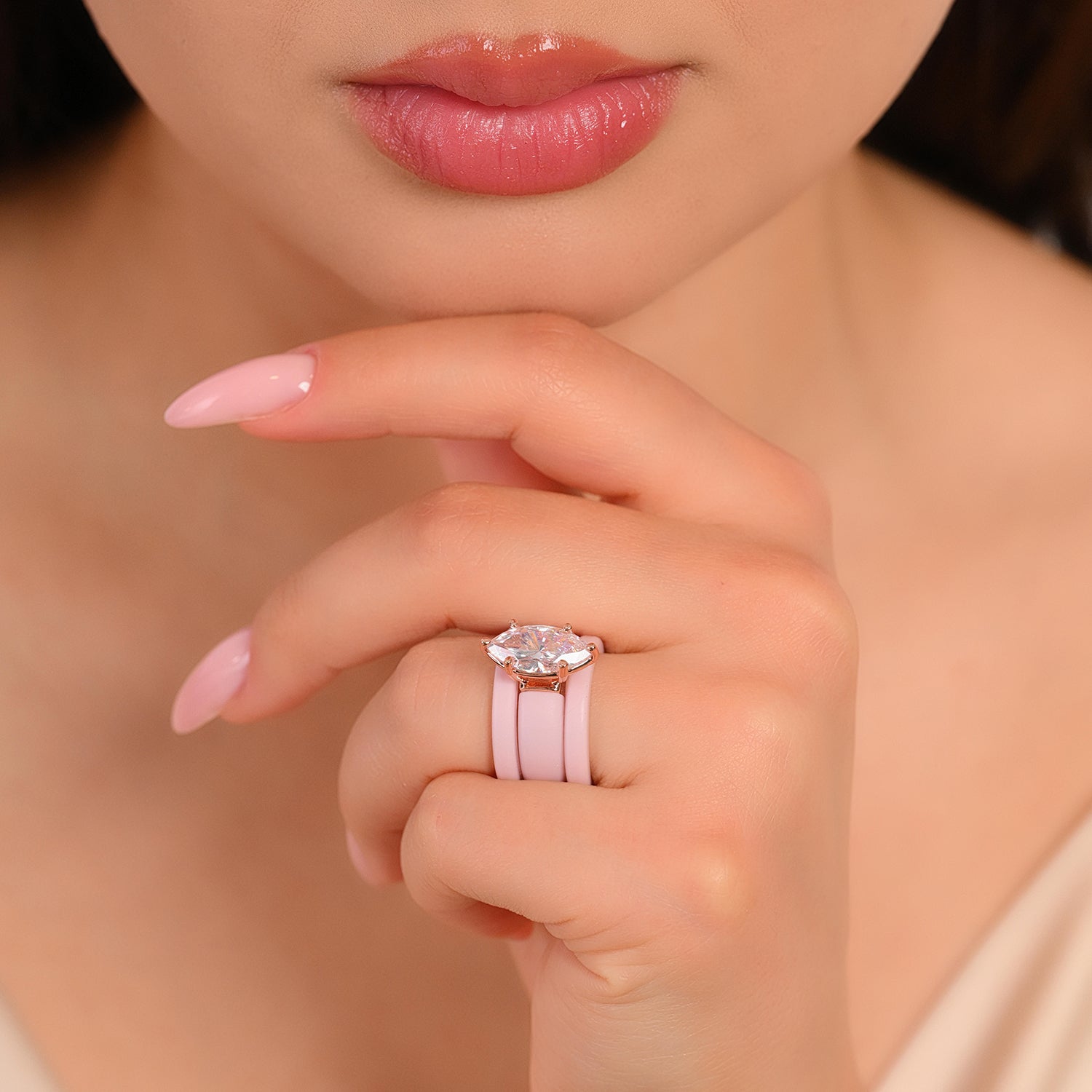Marquise Cut CZ Silicone Ring Set for Women, 2 Thin Stackable Rings - 14×7 mm Marquise Cut CZ | Patent-Pending Design - GlowStone Collection