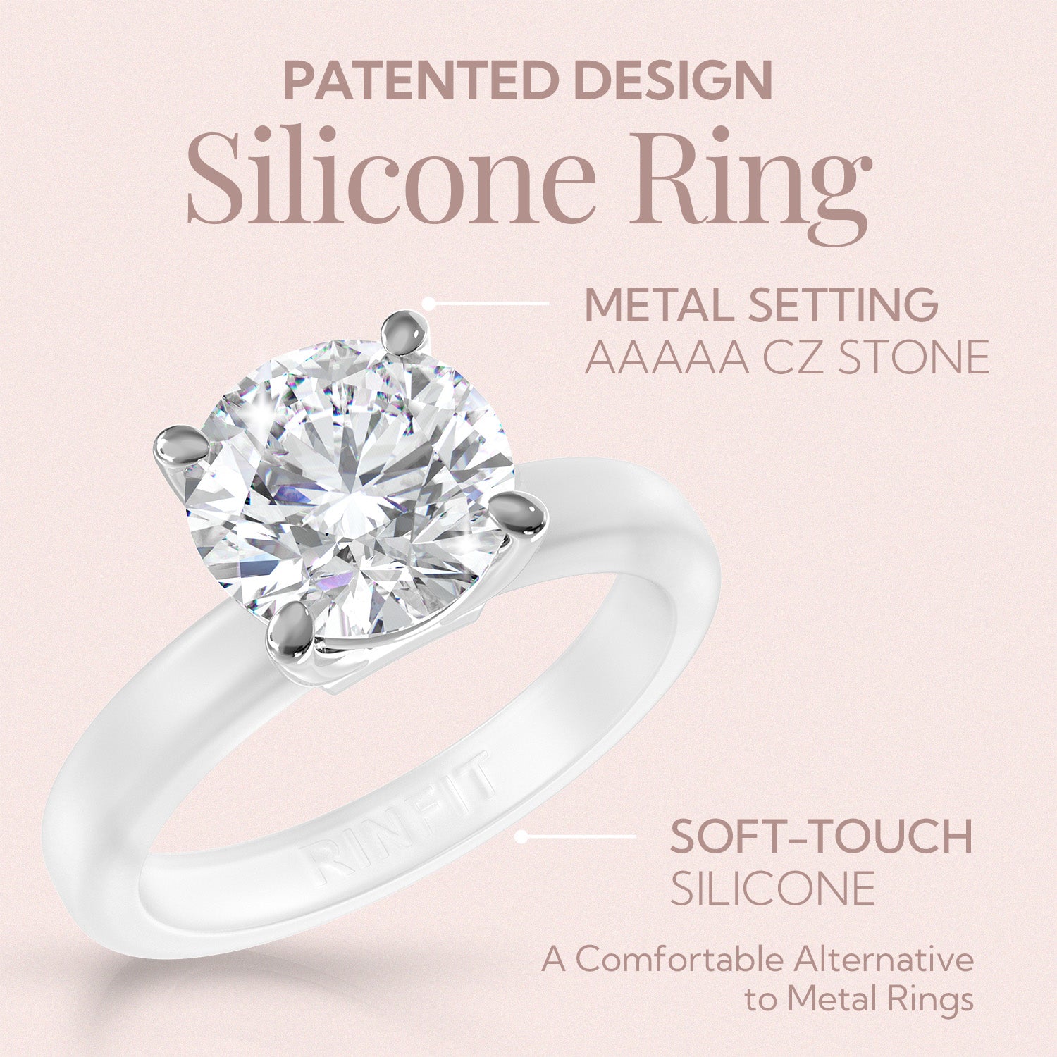 Rinfit Frosted Clear Thin Silicone Ring with Round cut CZ | Patented Design