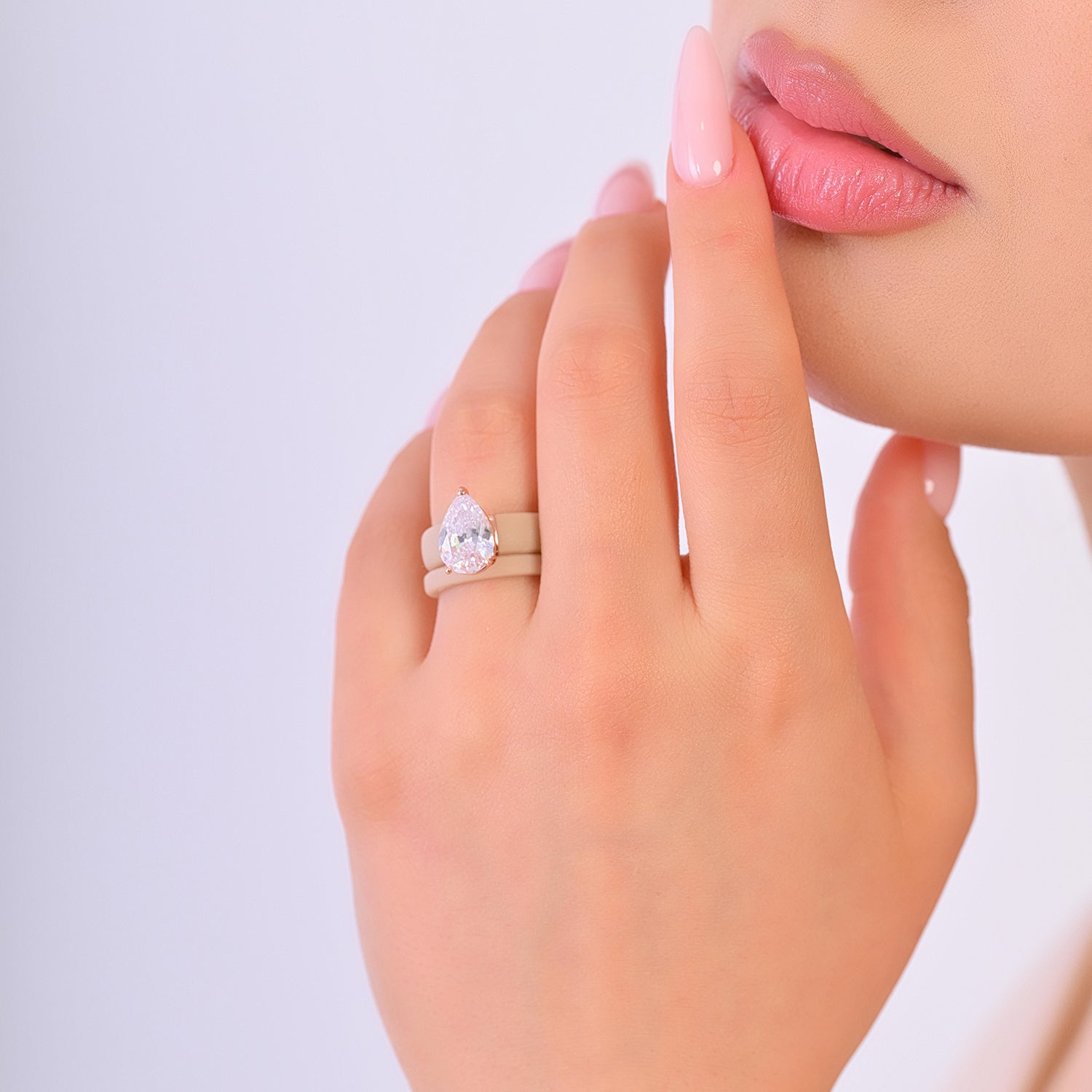 Pear Cut CZ Silicone Ring Set for Women, Stackable 2-Ring Set, 8×12 mm Pear Cut CZ, Patent-Pending Design - GlowStone Collection