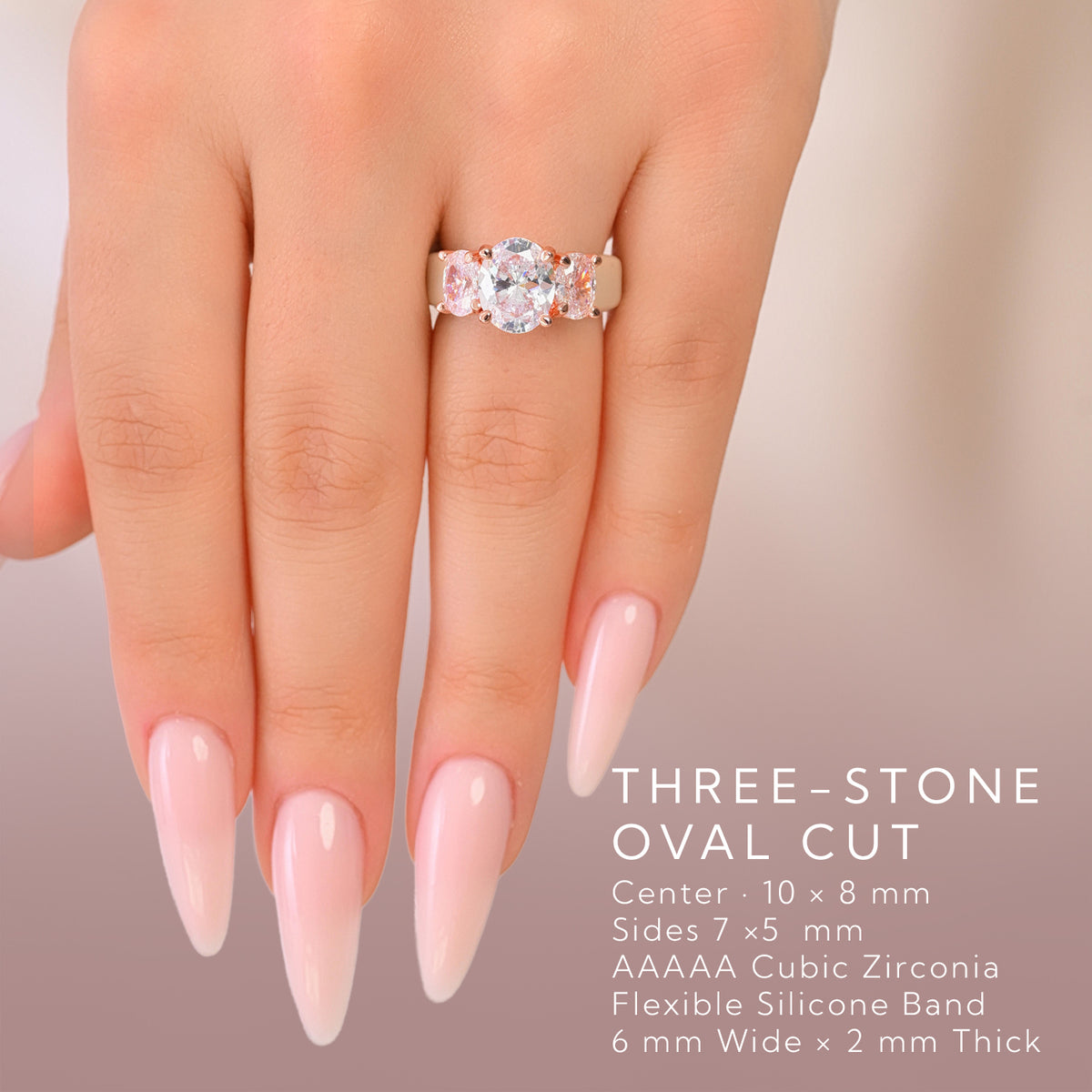 Rinfit Silicone Ring with Three Oval CZ Stones - Patented