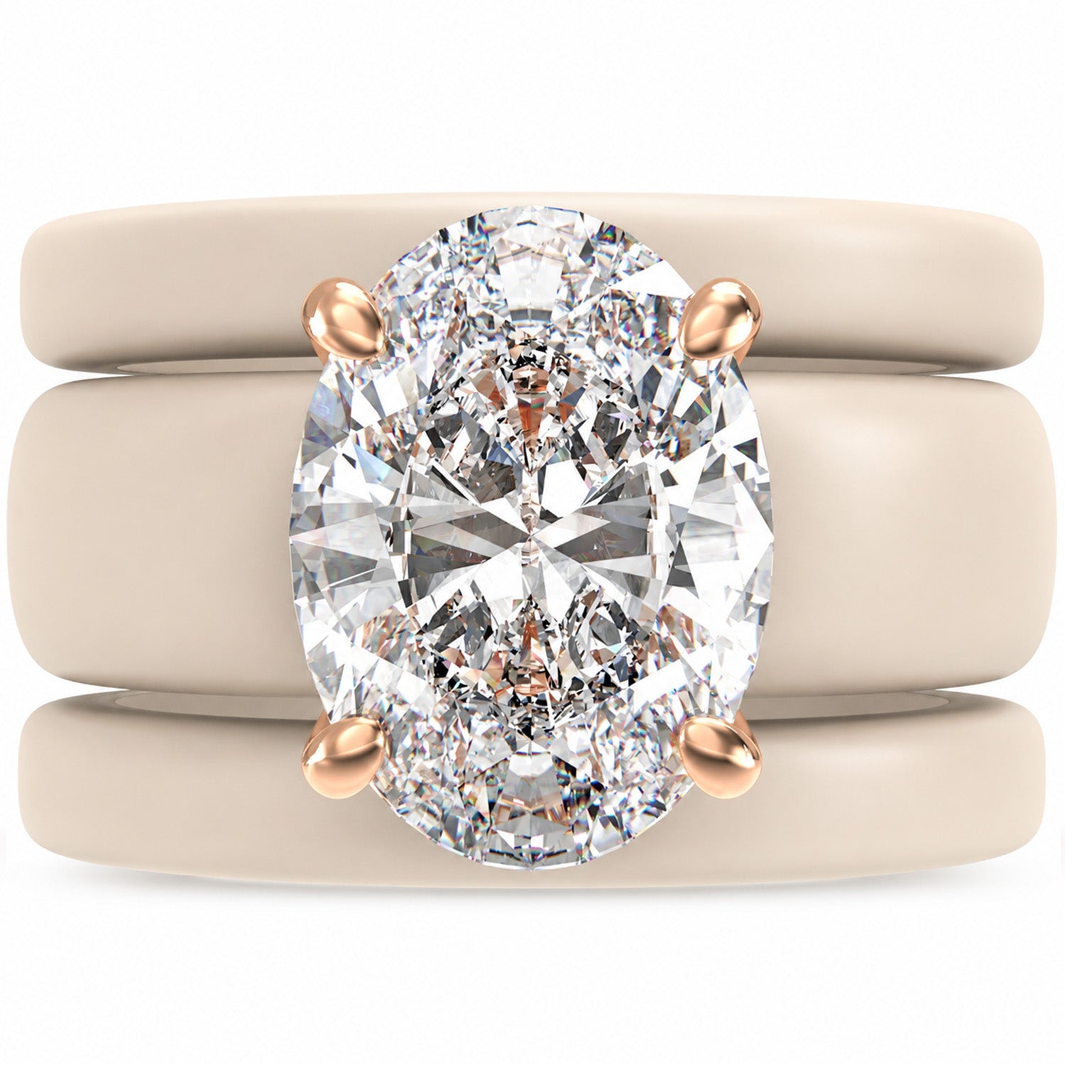 Oval Cut CZ Silicone Ring Set for Women, 2 Thin Stackable Rings – 11×8 mm Oval Cut CZ | Patented Design - GlowStone Collection
