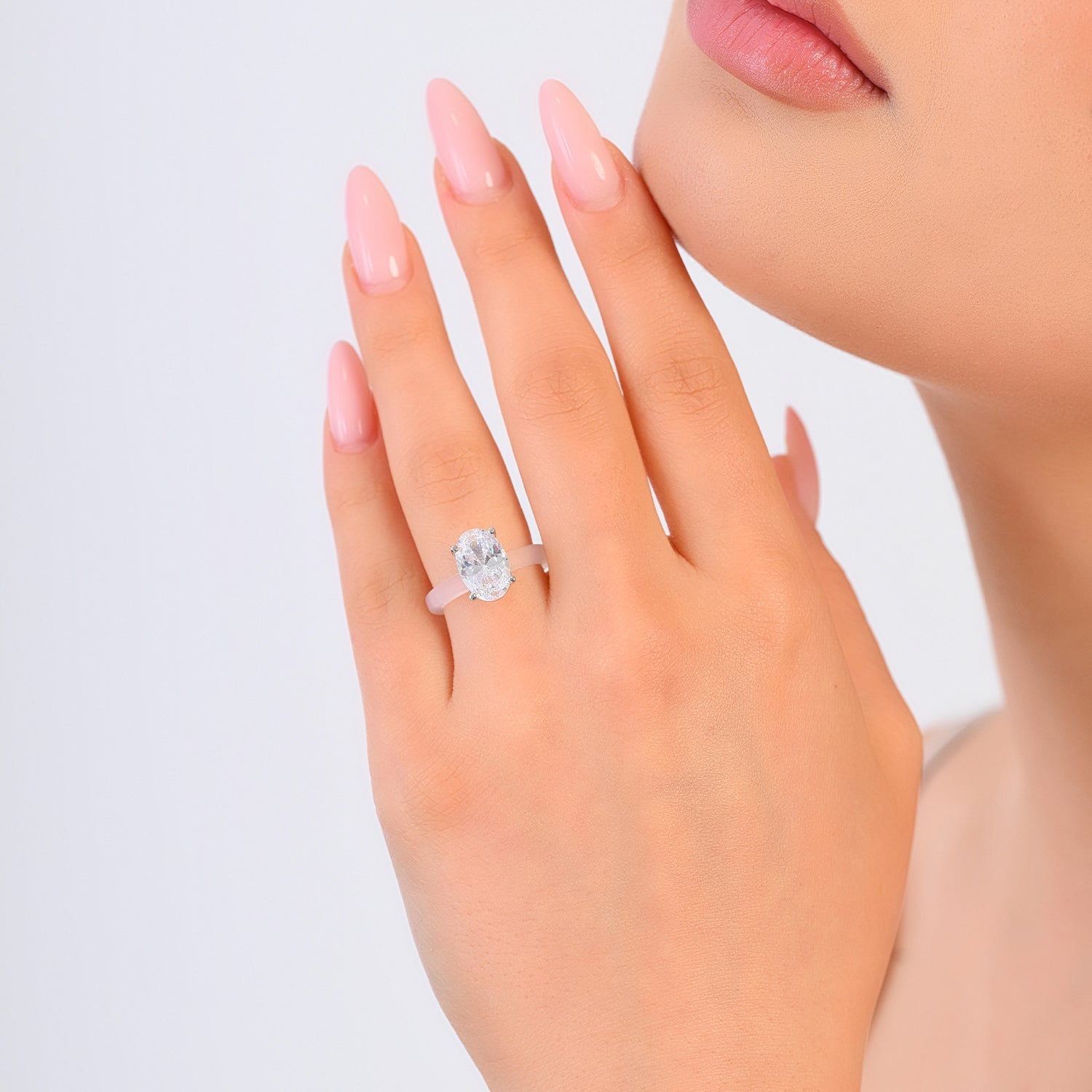 Rinfit Frosted Clear Thin Silicone Ring with Oval cut CZ | Patented Design