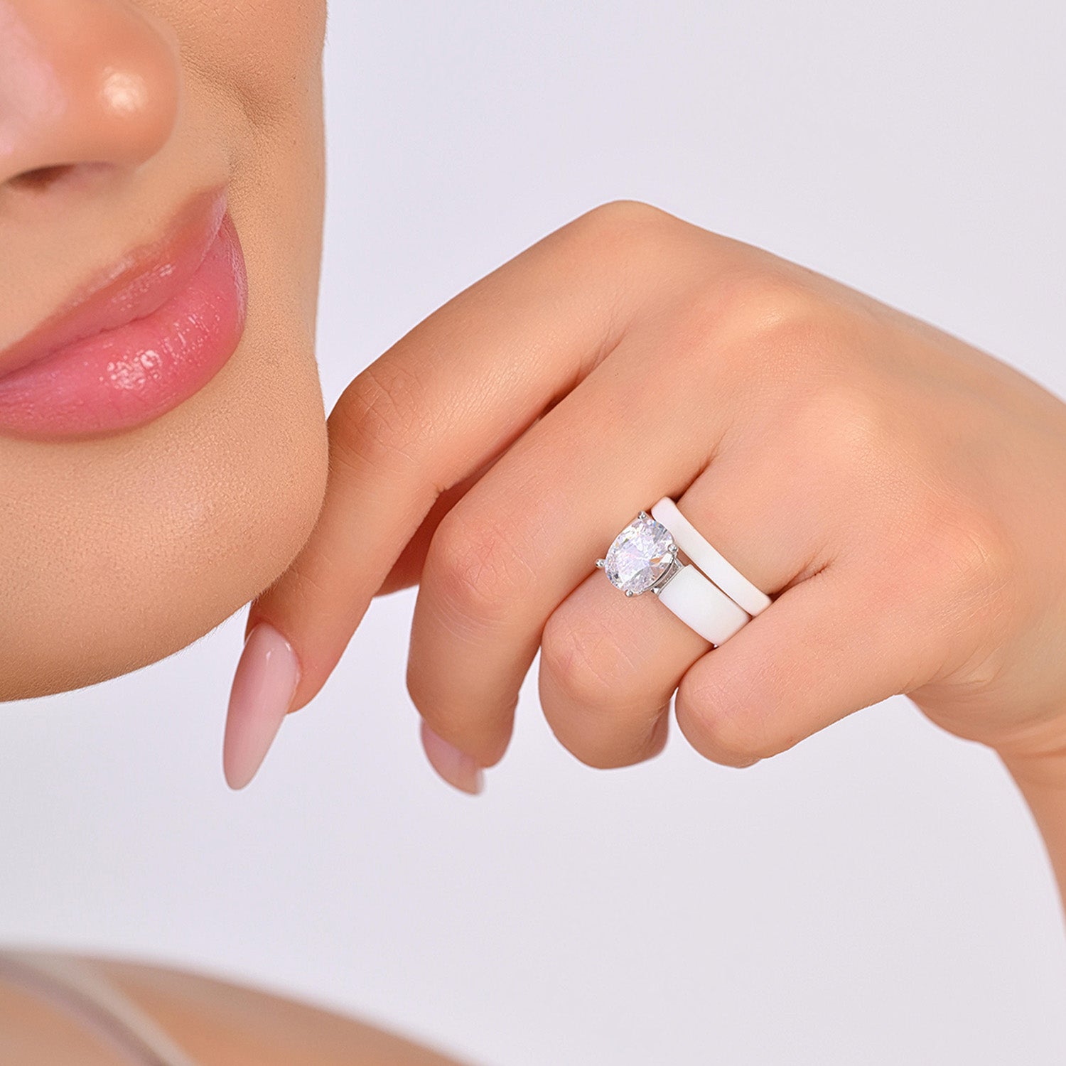 Oval Cut CZ Silicone Ring Set for Women, Stackable 2-Ring Set, 11×8 mm Oval Cut CZ | Patented Design - GlowStone Collection