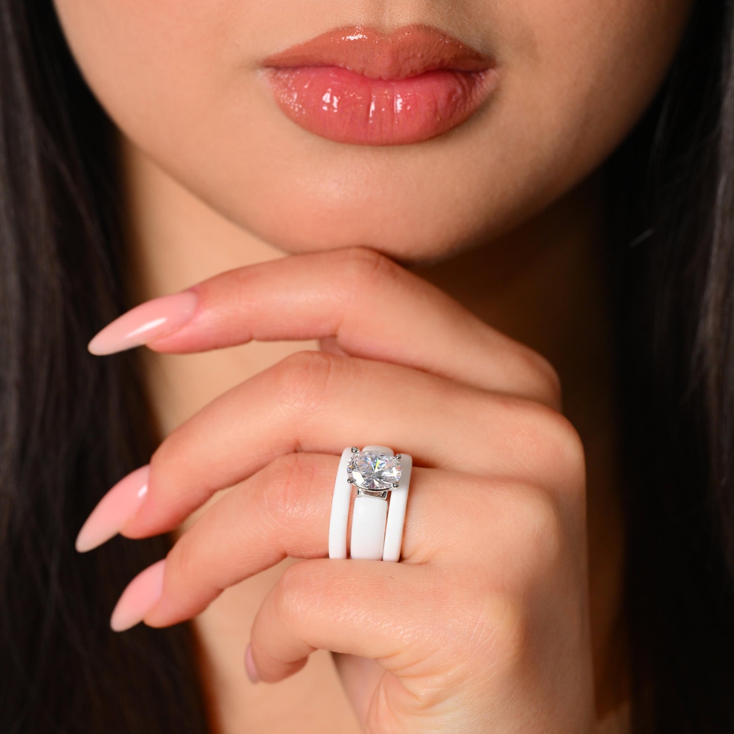 Oval Cut CZ Silicone Ring Set for Women, 2 Thin Stackable Rings – 11×8 mm Oval Cut CZ | Patented Design - GlowStone Collection