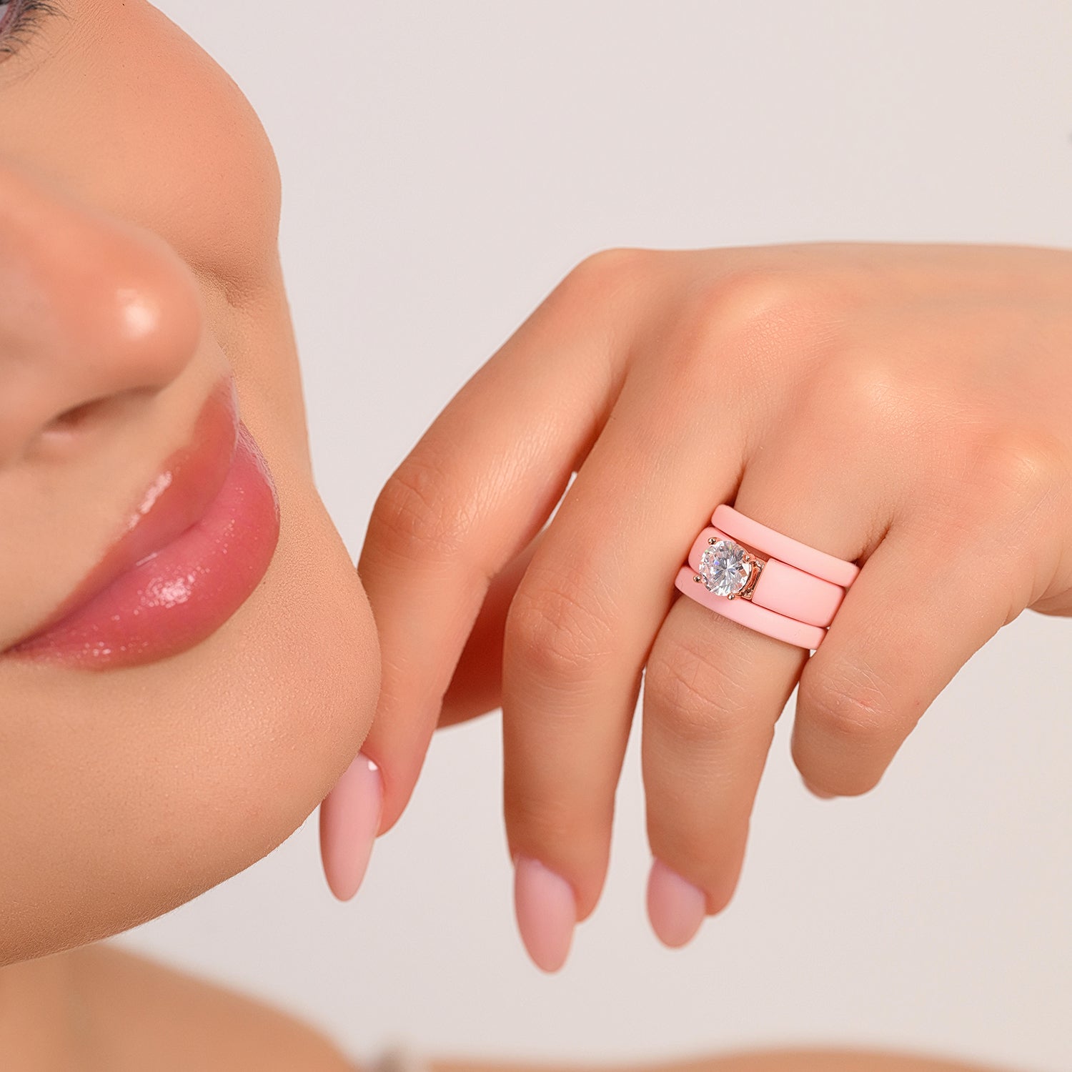 Round Cut Silicone Ring Set for Women, 2 Thin Stackable Rings - 7 mm Round Cut CZ | Patented Design - GlowStone Collection