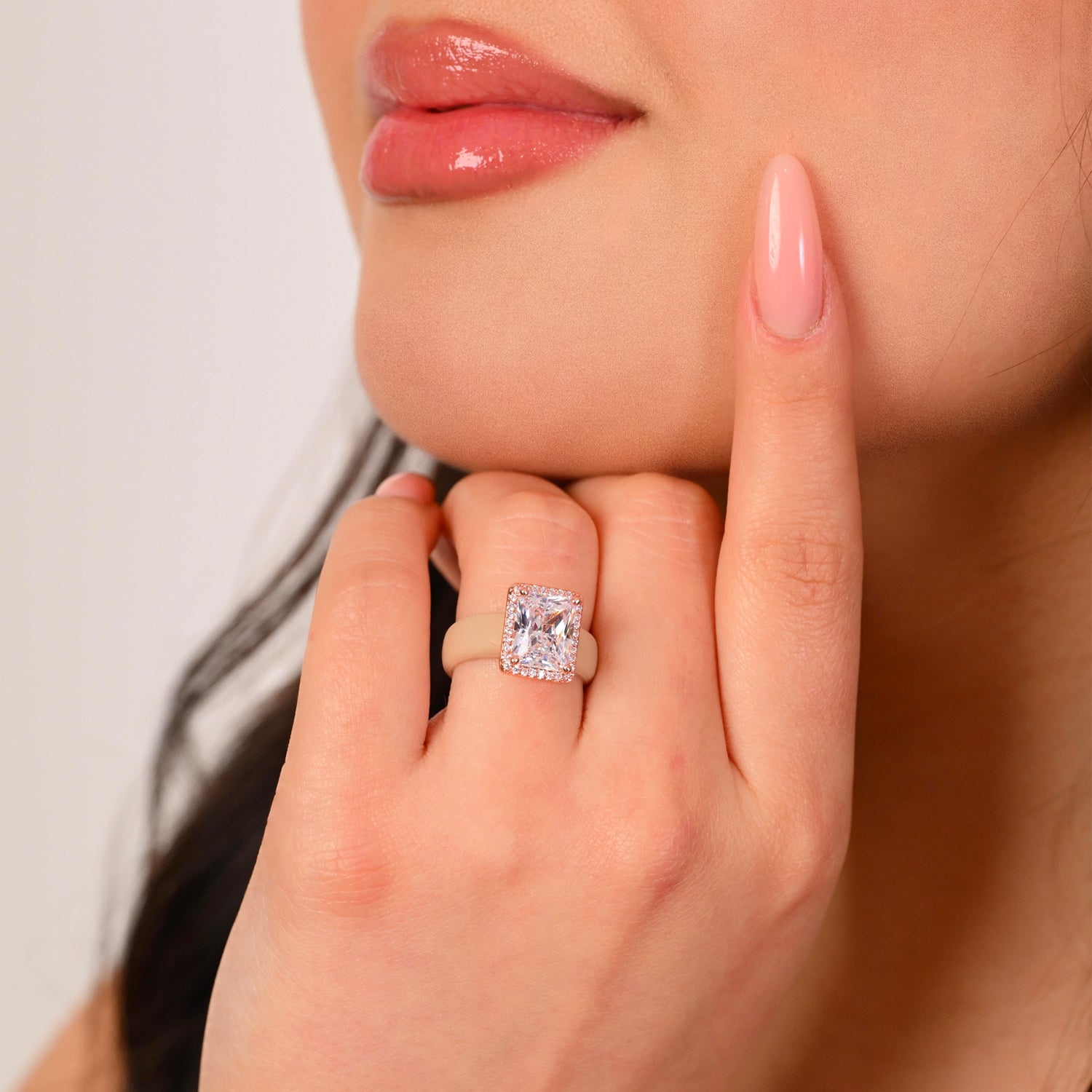 Rinfit Halo Silicone Ring for Women – 10×8 mm Emerald Cut CZ | Patented Design