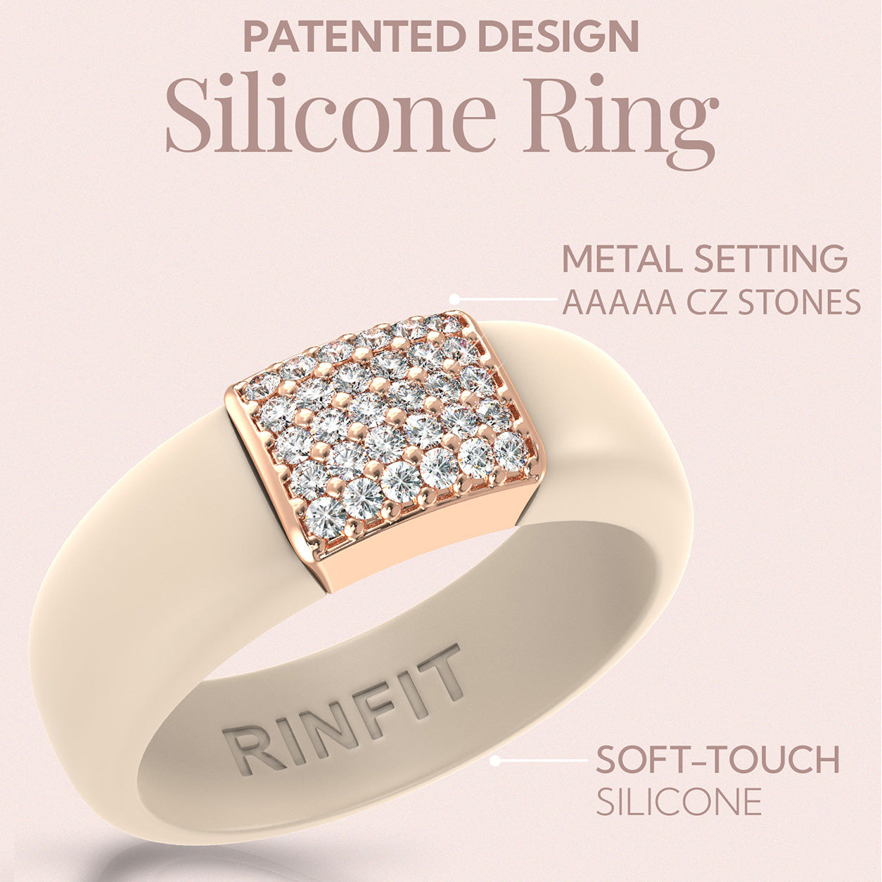 Women's Silicone Ring with Metal and CZ Stones