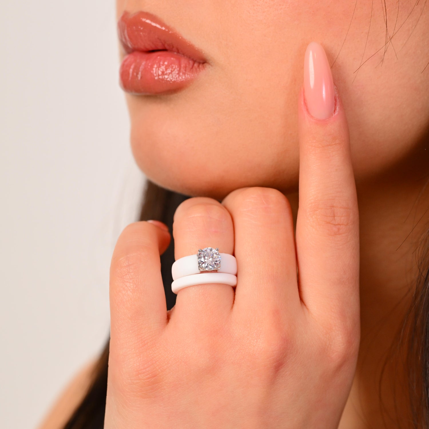 Round Cut CZ Silicone Ring Set for Women, Stackable 2-Ring Set, 7 mm Round Cut CZ | Patented Design - GlowStone Collection