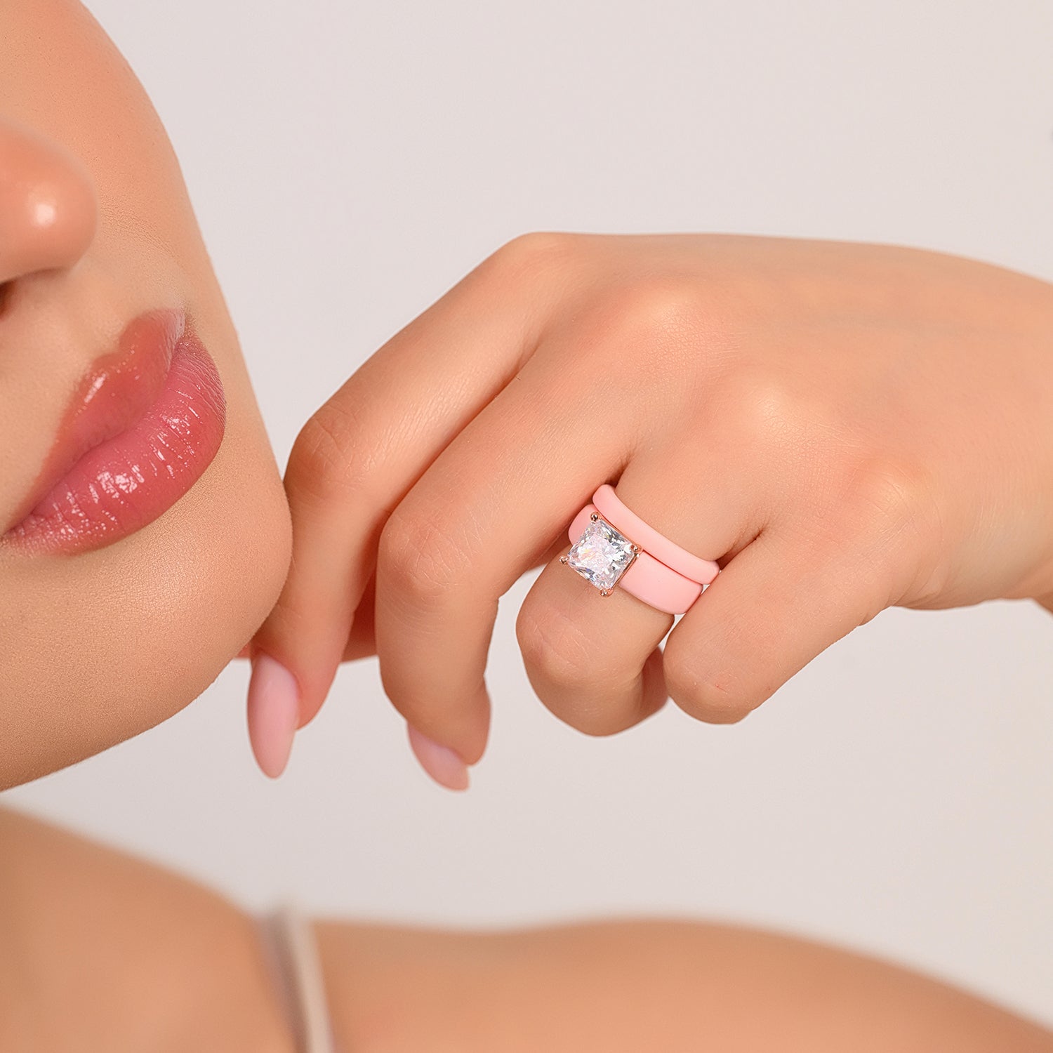 Princess Cut CZ Silicone Ring Set for Women, Stackable 2-Ring Set, 8×8 mm Princess Cut CZ | Patented Design - GlowStone Collection