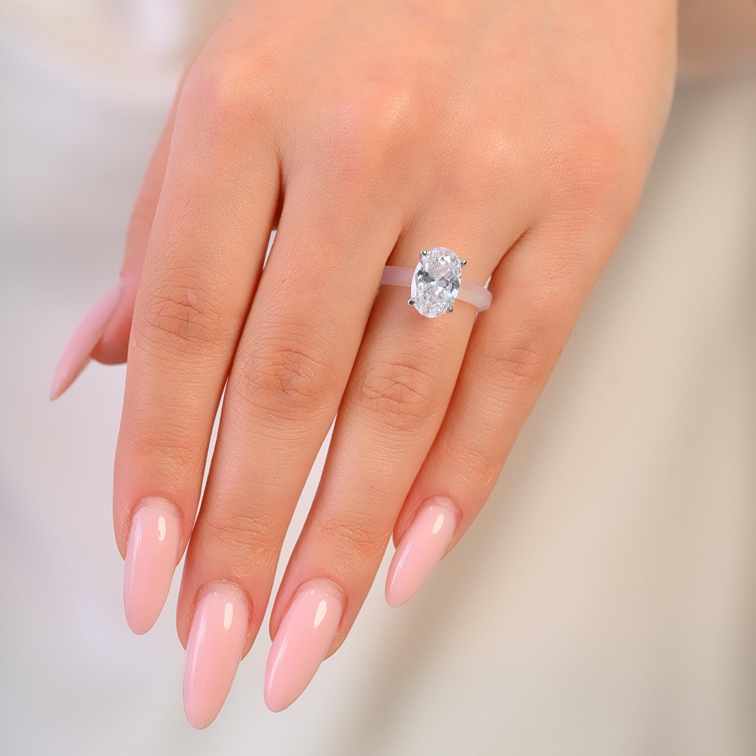 Rinfit Frosted Clear Thin Silicone Ring with Oval cut CZ | Patented Design