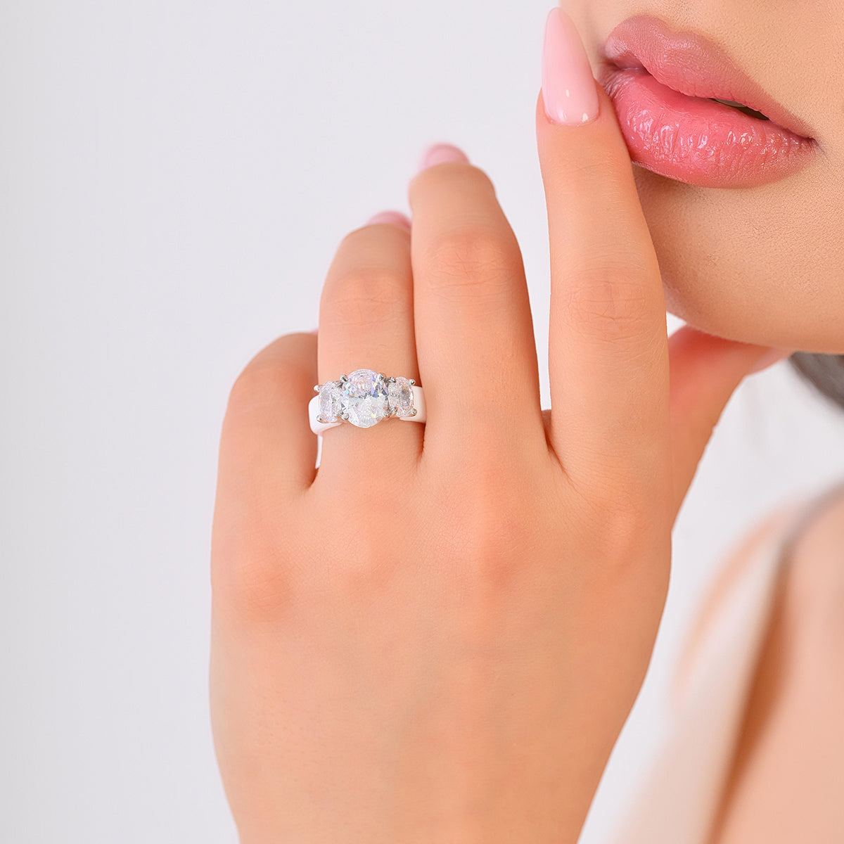 Rinfit Silicone Ring with Three Oval CZ Stones - Patented