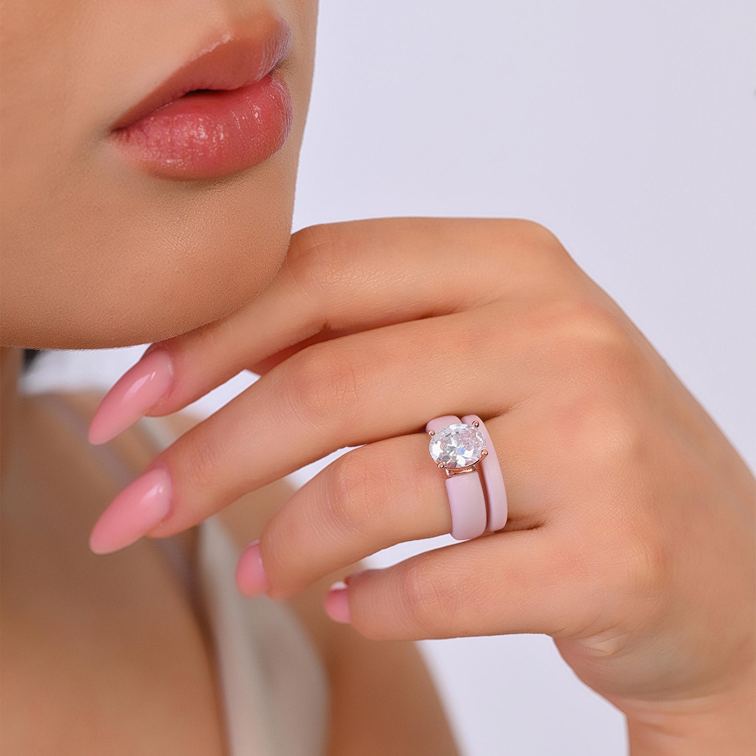 Oval Cut CZ Silicone Ring Set for Women, Stackable 2-Ring Set, 11×8 mm Oval Cut CZ | Patented Design - GlowStone Collection