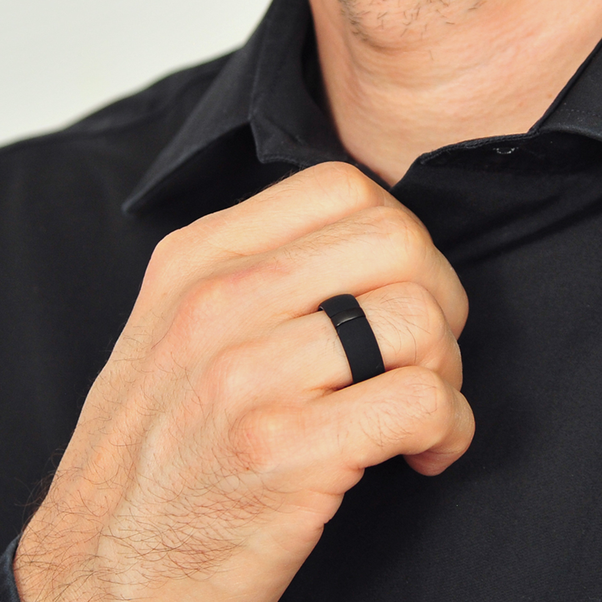 Silicone Wedding Ring Sets for Couple - MetalBar & Metal Heart Collection. (Black - Gunmetal Gray / Nude -Rose gold)