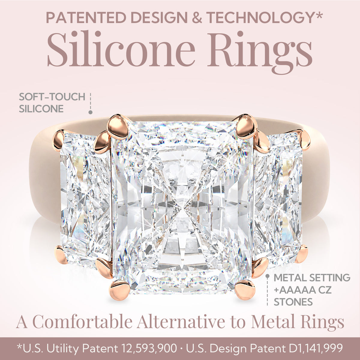 Rinfit Silicone Ring with Three Emerald CZ Stones - Patented