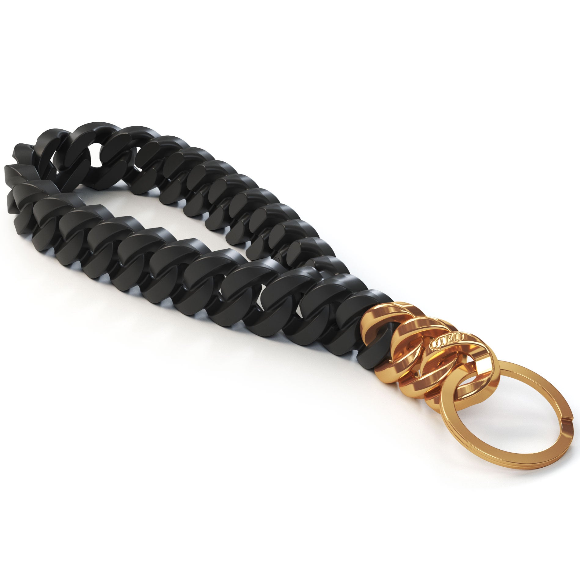 NEW! QTED x RINFIT Chain Wrist Lanyard for Keys - Keychain for Women and Men - Silicone Strap with Keyring.  Black and Gold - Patented Design