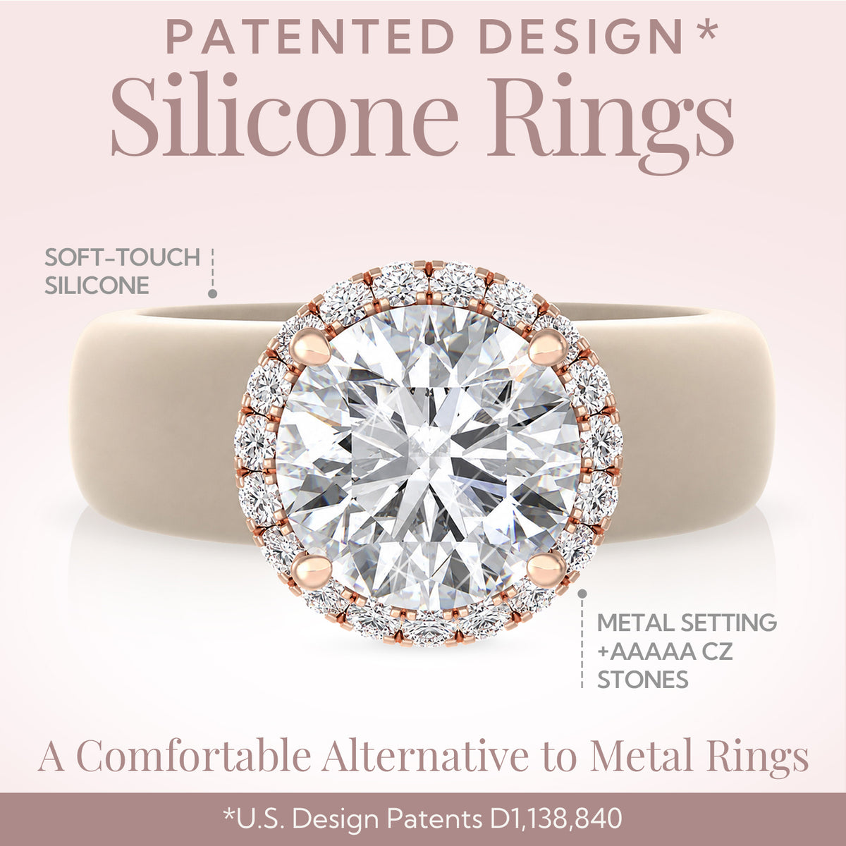 Rinfit Halo Silicone Ring for Women - 7 mm Round Cut CZ | Patented Design