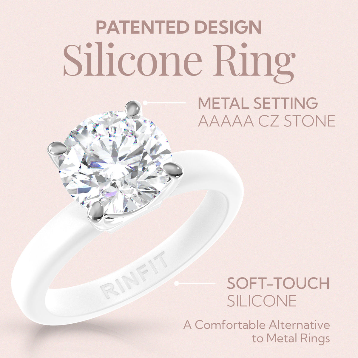 Rinfit Thin Silicone Ring with Round cut CZ | Patented Design