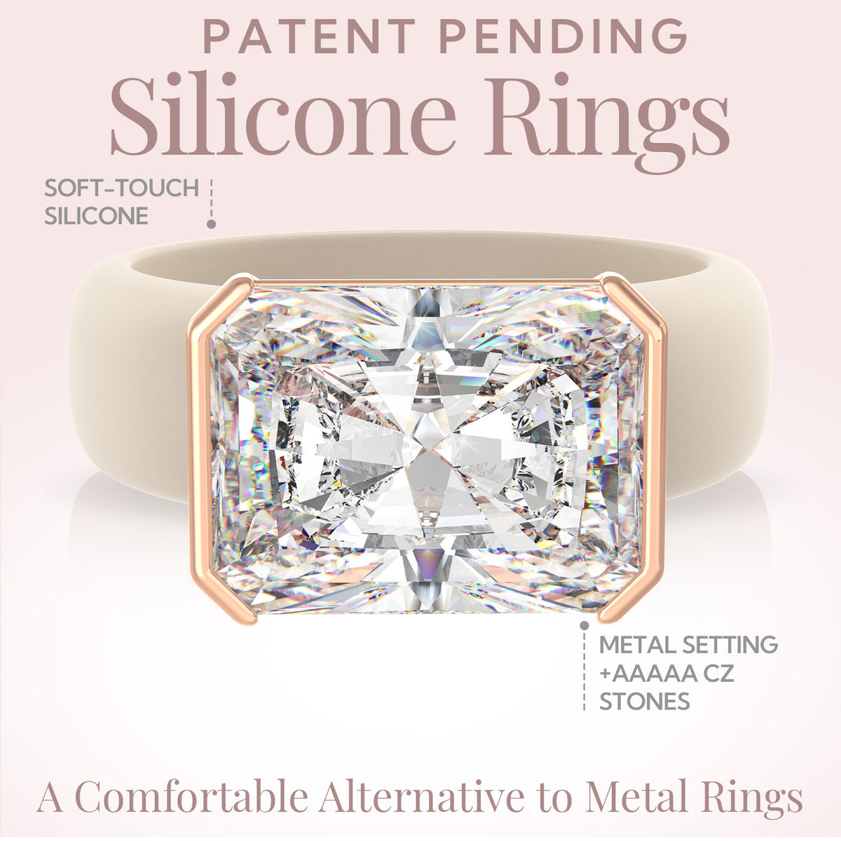Rinfit Silicone Ring with CZ Stone, East-West Radiant Cut