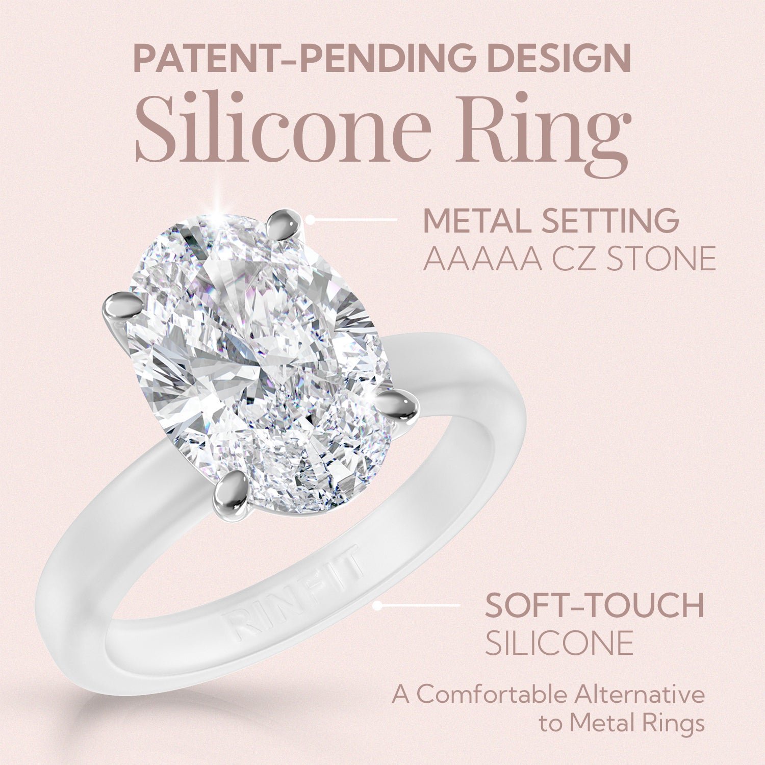 Rinfit Frosted Clear Thin Silicone Ring with Oval cut CZ | Patented Design