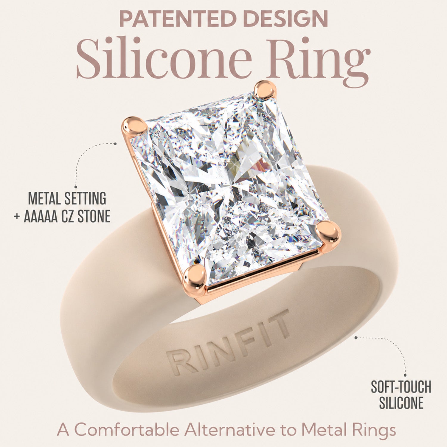 Silicone Ring – 10×8 mm Emerald Cut CZ | Patented Design - GlowStone Collection