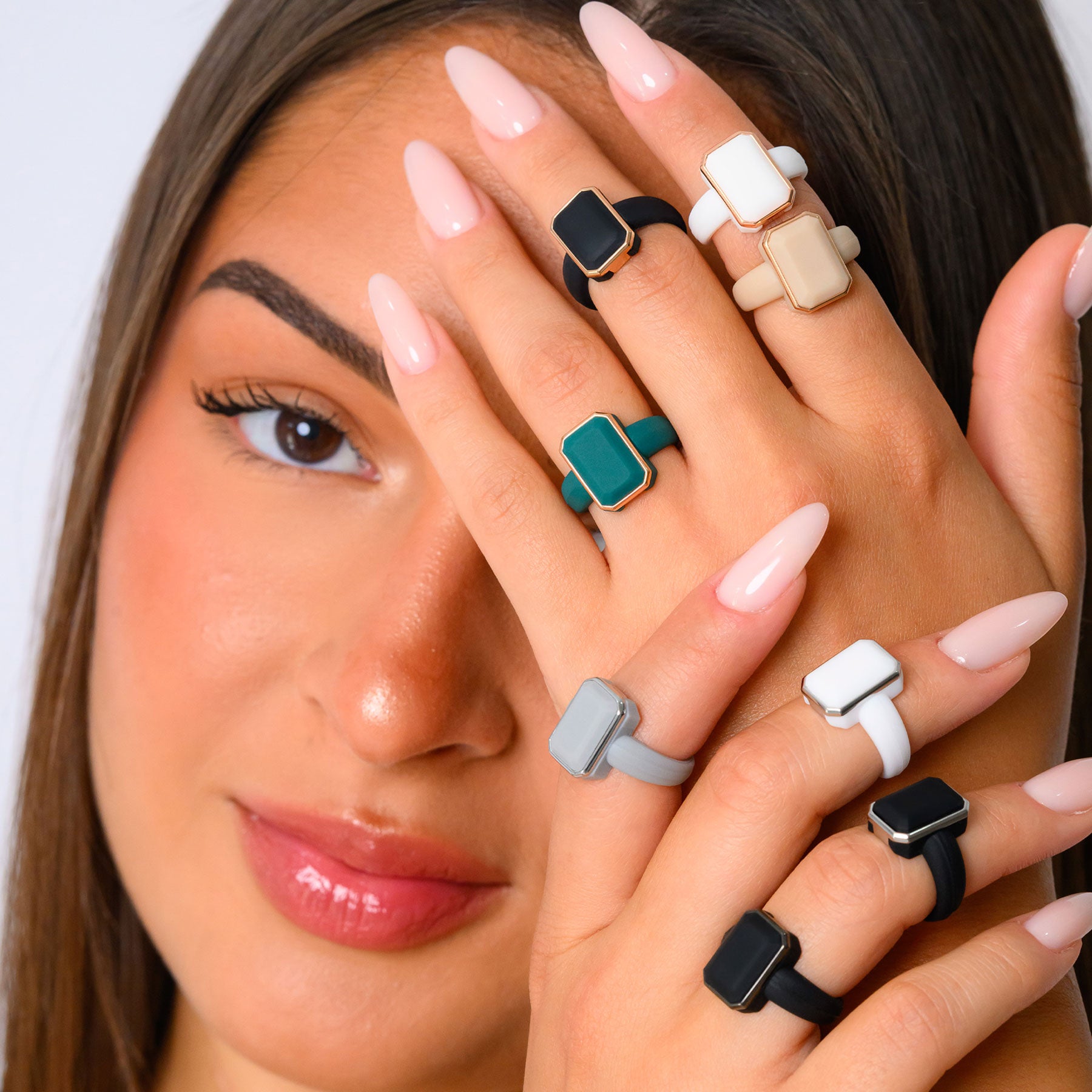 Emerald Collection- Silicone Rings for Women with Metal Frame - Patented Design