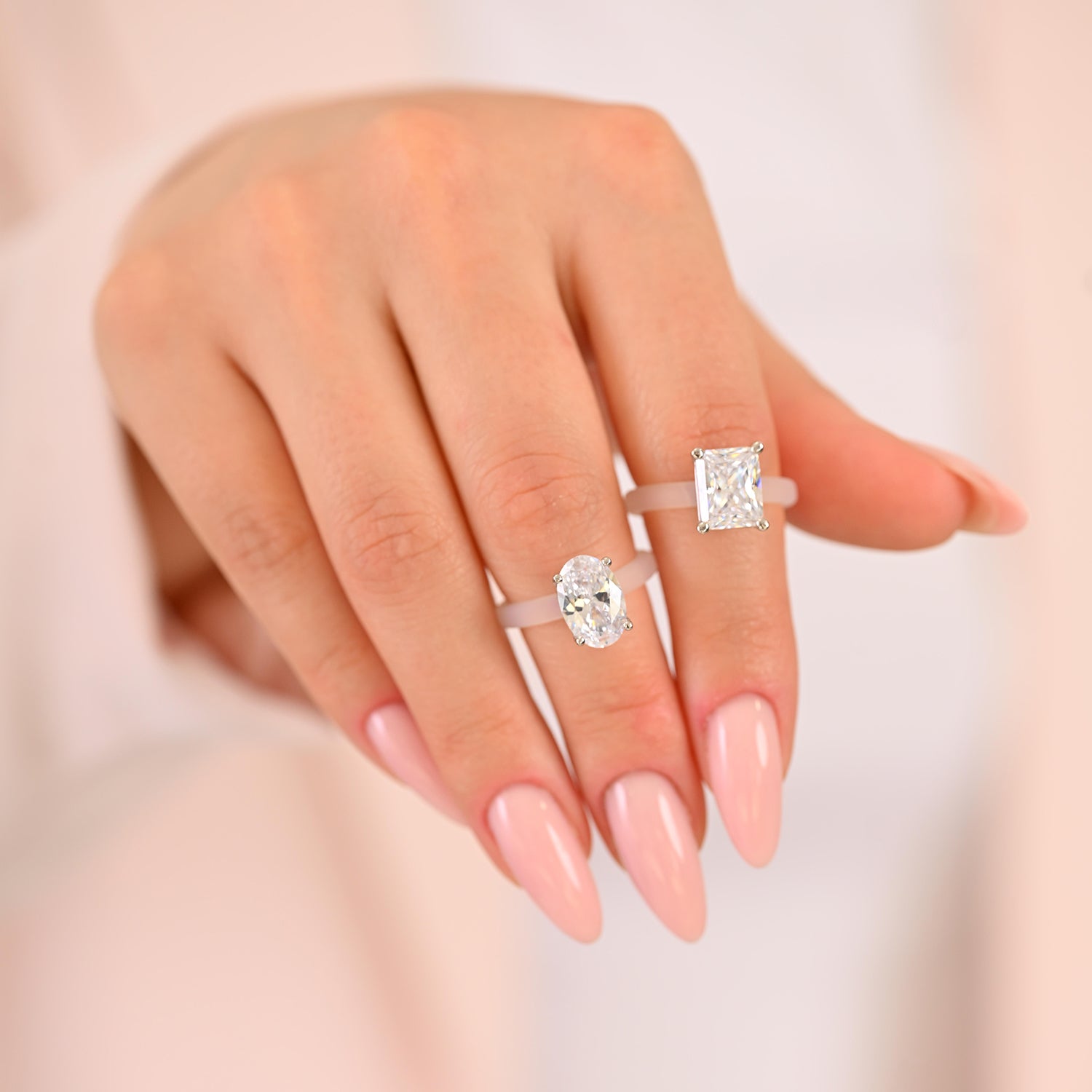 Rinfit Frosted Clear Thin Silicone Ring with Oval cut CZ | Patented Design
