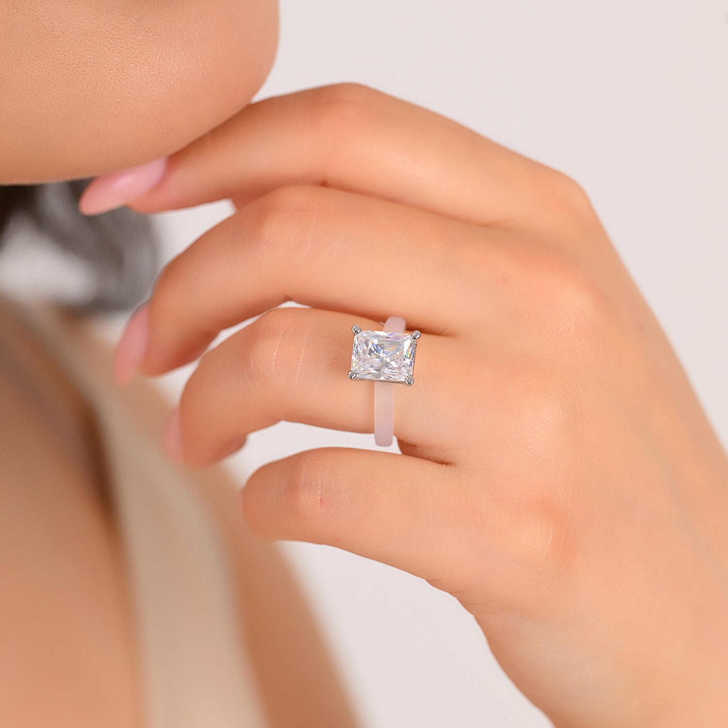 Rinfit Frosted Clear Thin Silicone Ring with Emerald cut CZ | Patented Design