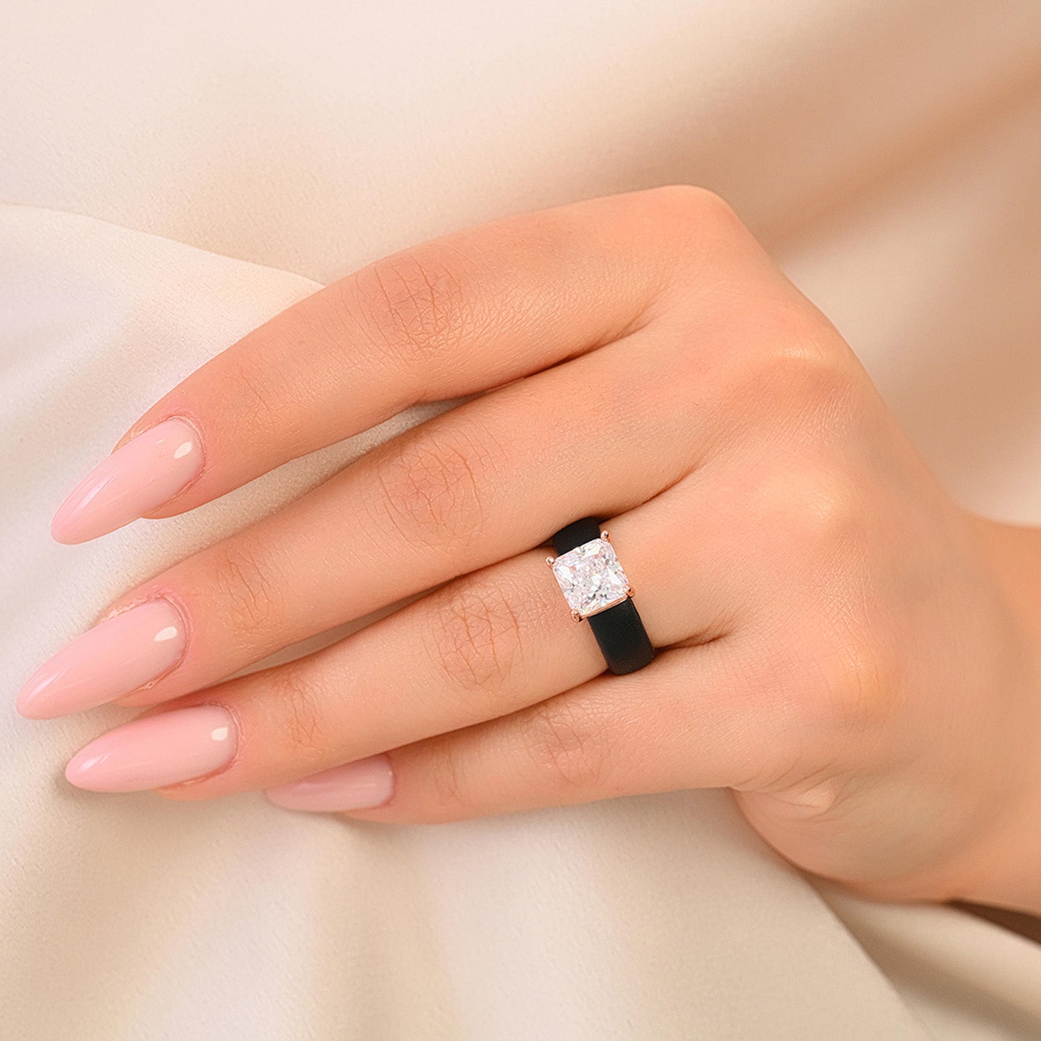 Silicone Ring – 8×8 mm Princess Cut CZ | Patented Design - GlowStone Collection