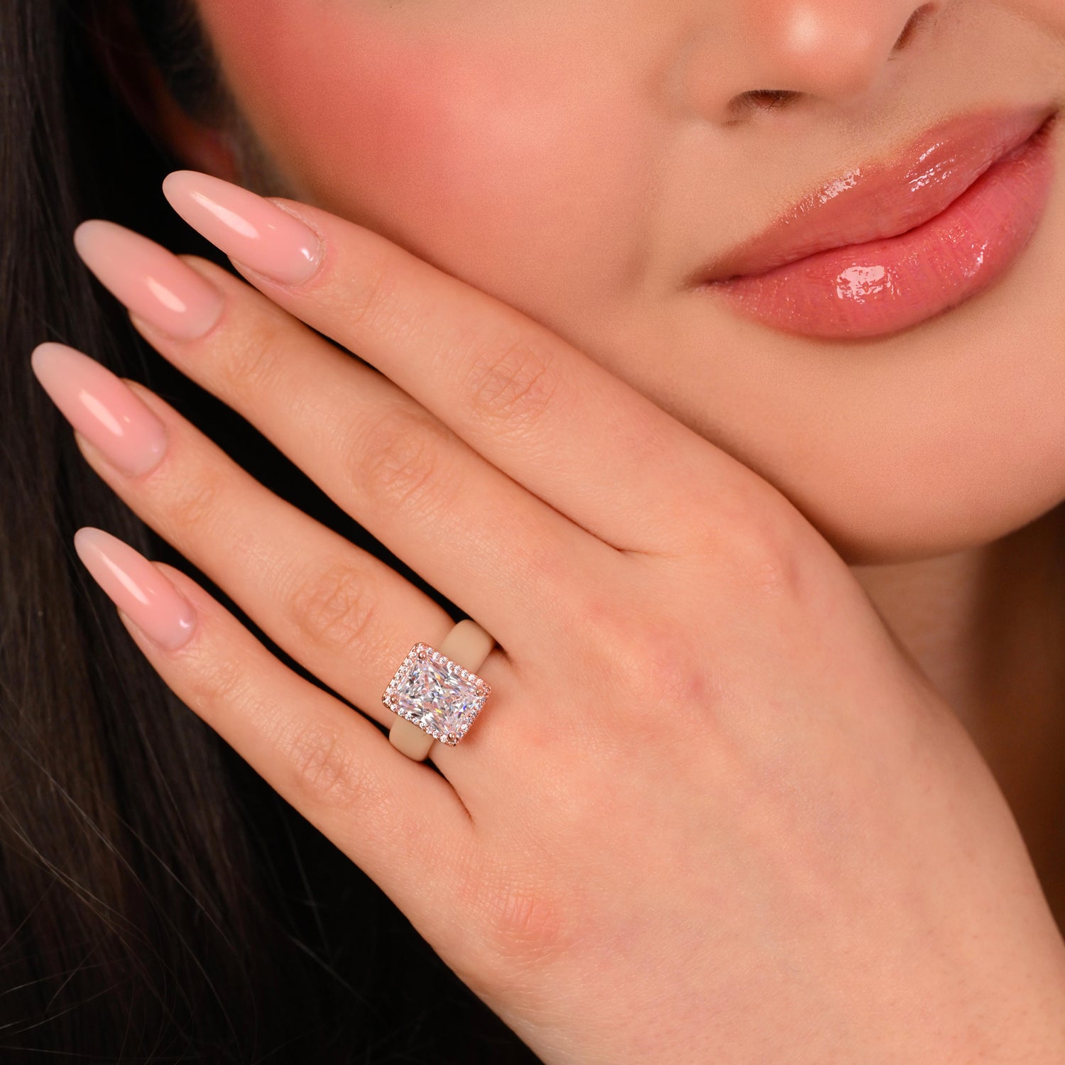 Rinfit Halo Silicone Ring for Women – 10×8 mm Emerald Cut CZ | Patented Design