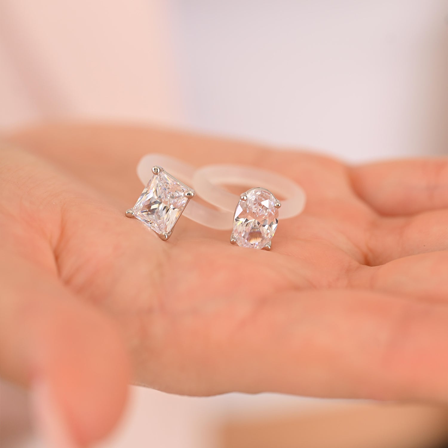 Rinfit Frosted Clear Thin Silicone Ring with Emerald cut CZ | Patented Design