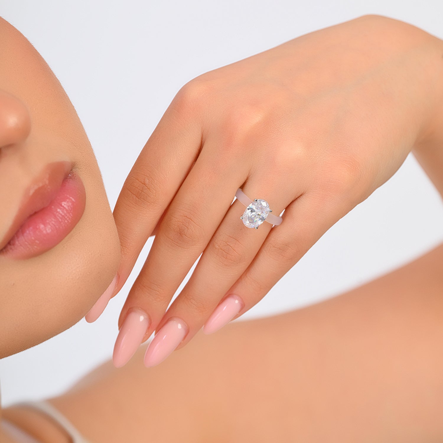 Rinfit Frosted Clear Thin Silicone Ring with Oval cut CZ | Patented Design