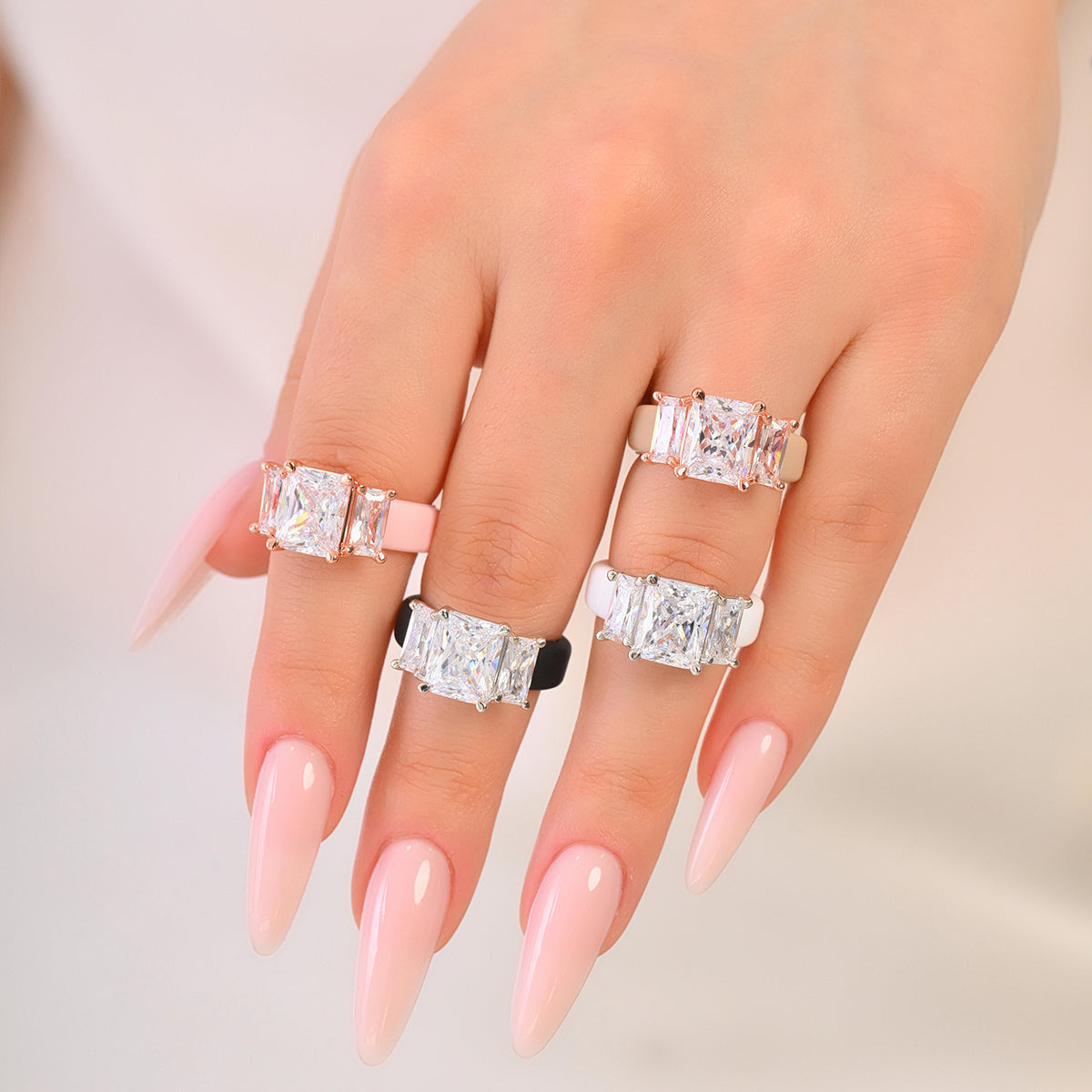 Rinfit Silicone Ring with Three Emerald CZ Stones - Patented