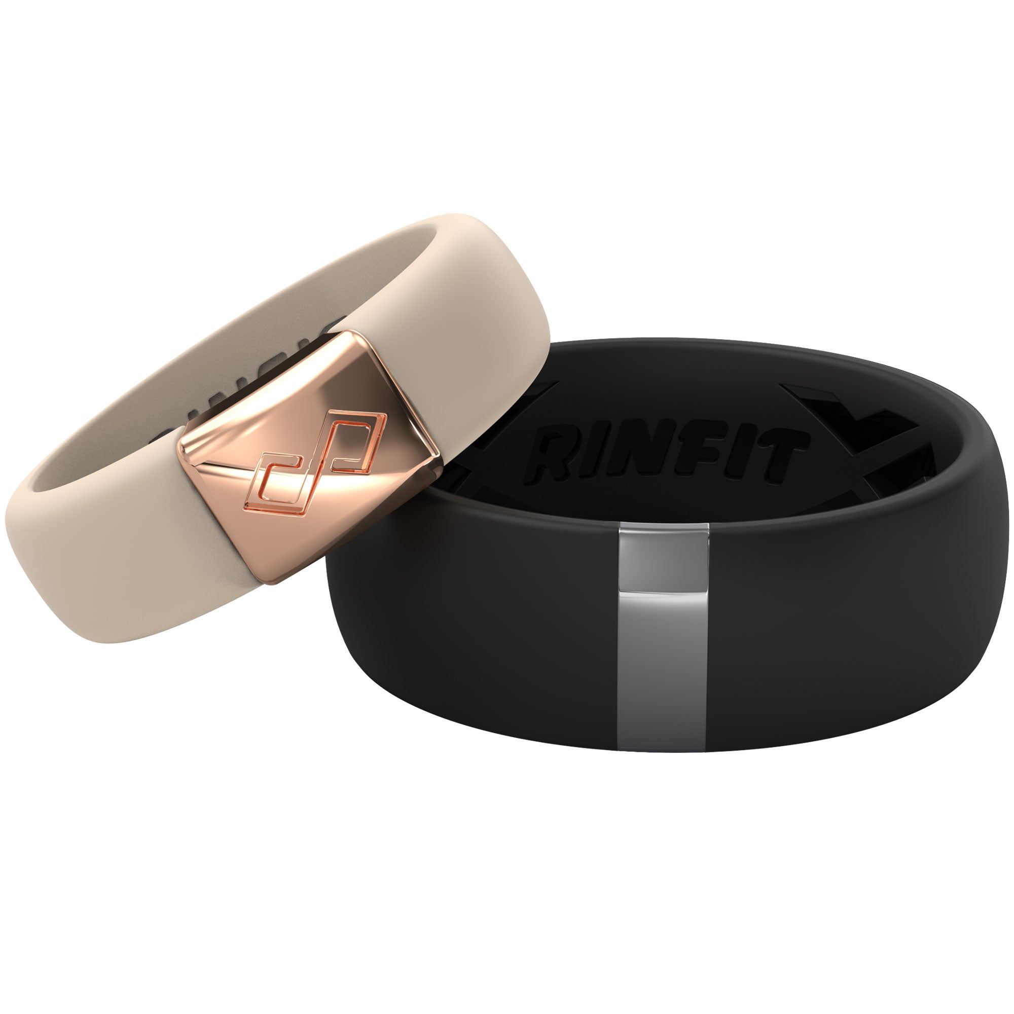 Silicone Wedding Ring Sets for Couple - MetalBar & MetalInfinity Collection.  (Black - Gunmetal Gray / Nude -Rose gold)