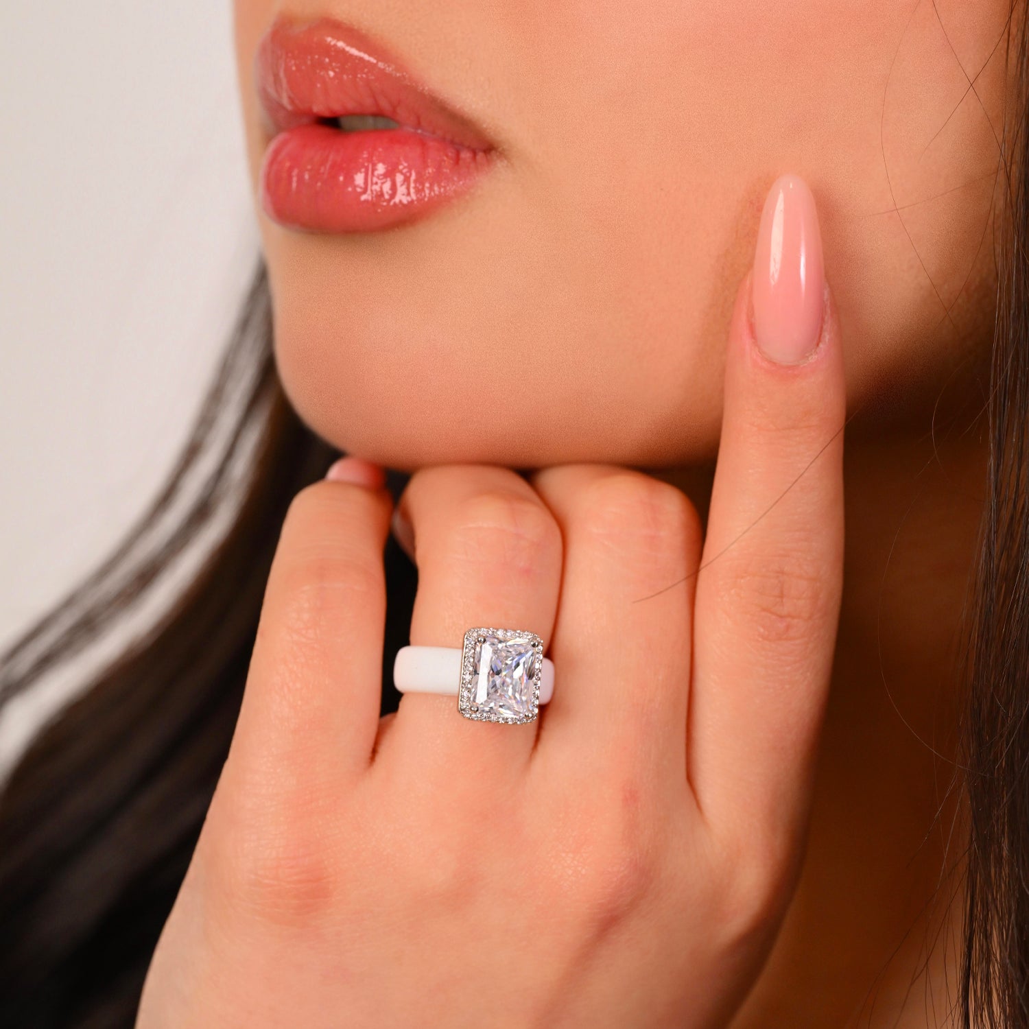 Rinfit Halo Silicone Ring for Women – 10×8 mm Emerald Cut CZ | Patented Design