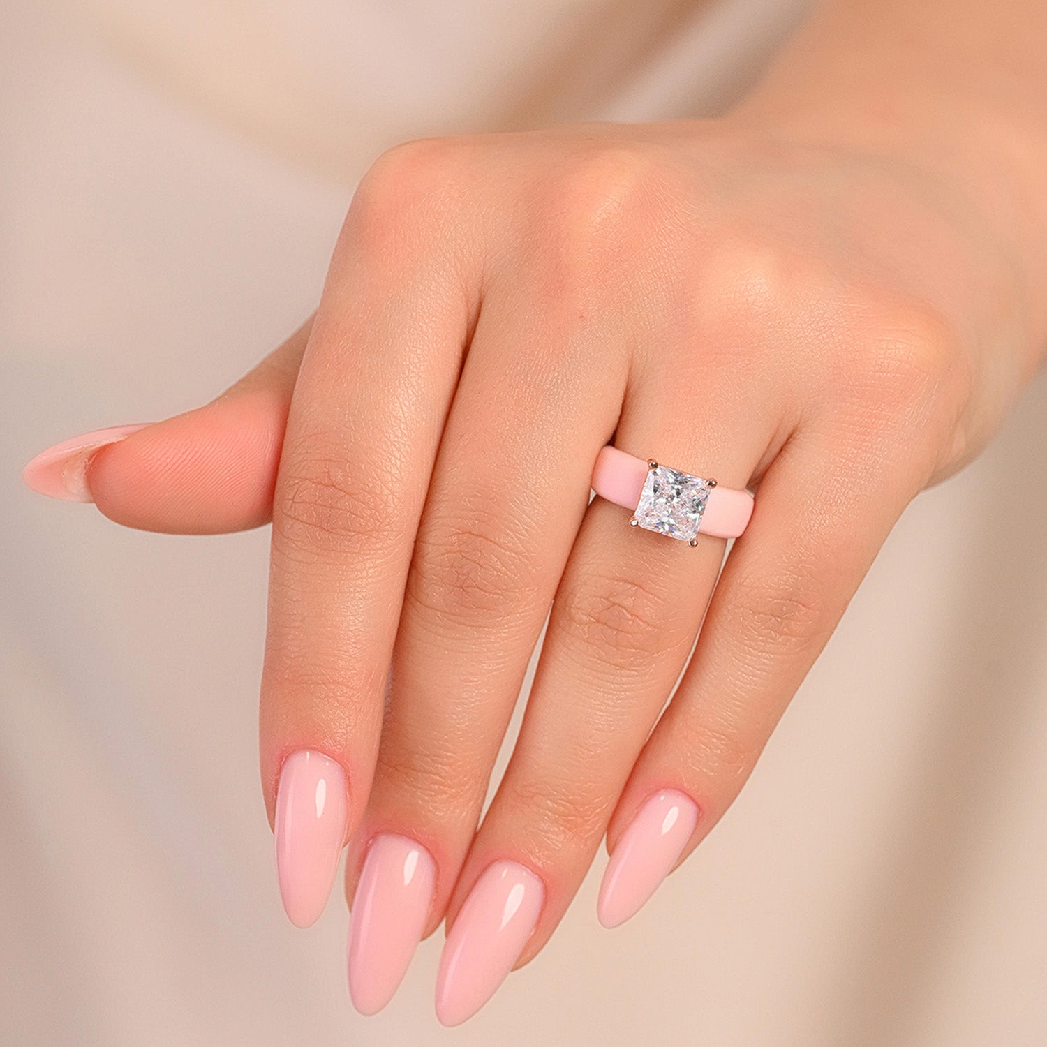 Silicone Ring – 8×8 mm Princess Cut CZ | Patented Design - GlowStone Collection